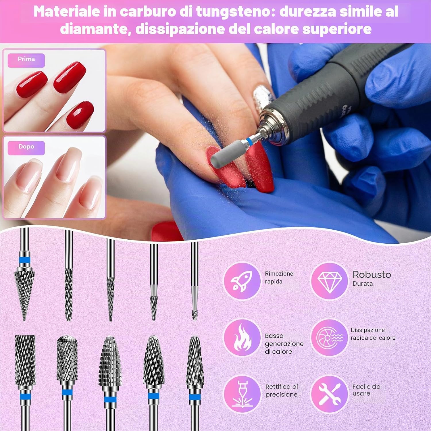 Thumbnail 2 de CGBE 10 Punte Fresa Unghie 3/32 Pollici: Set professionale per rimozione gel e cura cuticole
