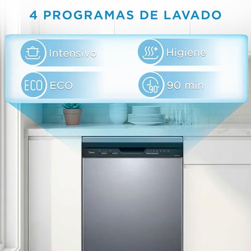 Detalle de Midea Lavavajillas 60 cm+++ Inox para 12 servicios — Lavavajillas independiente, 49 dB, 4 programas y media carga