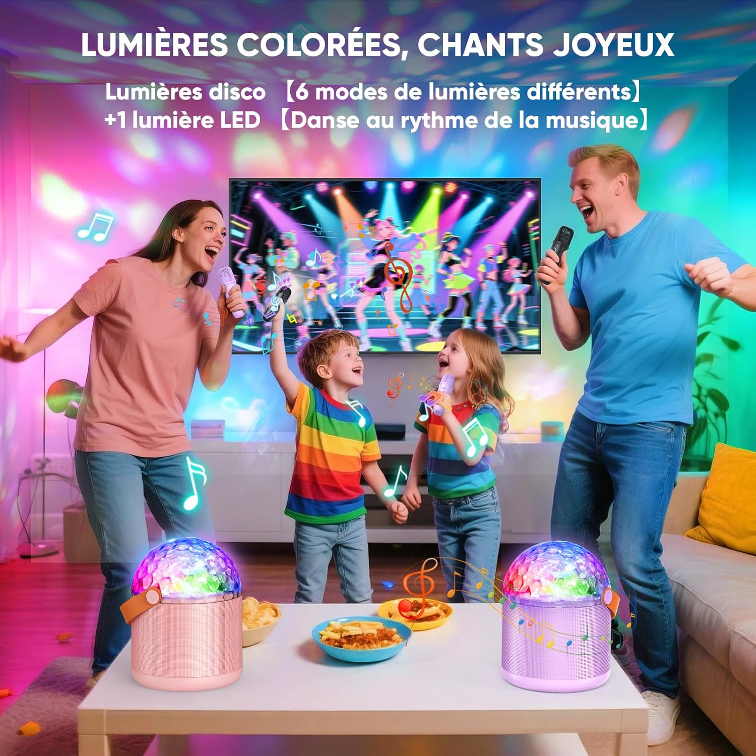 Thumbnail 1 de Micro karaoké Bluetooth avec 2 micros sans fil et LED disco – Cadeau fille 5 à 12+ ans