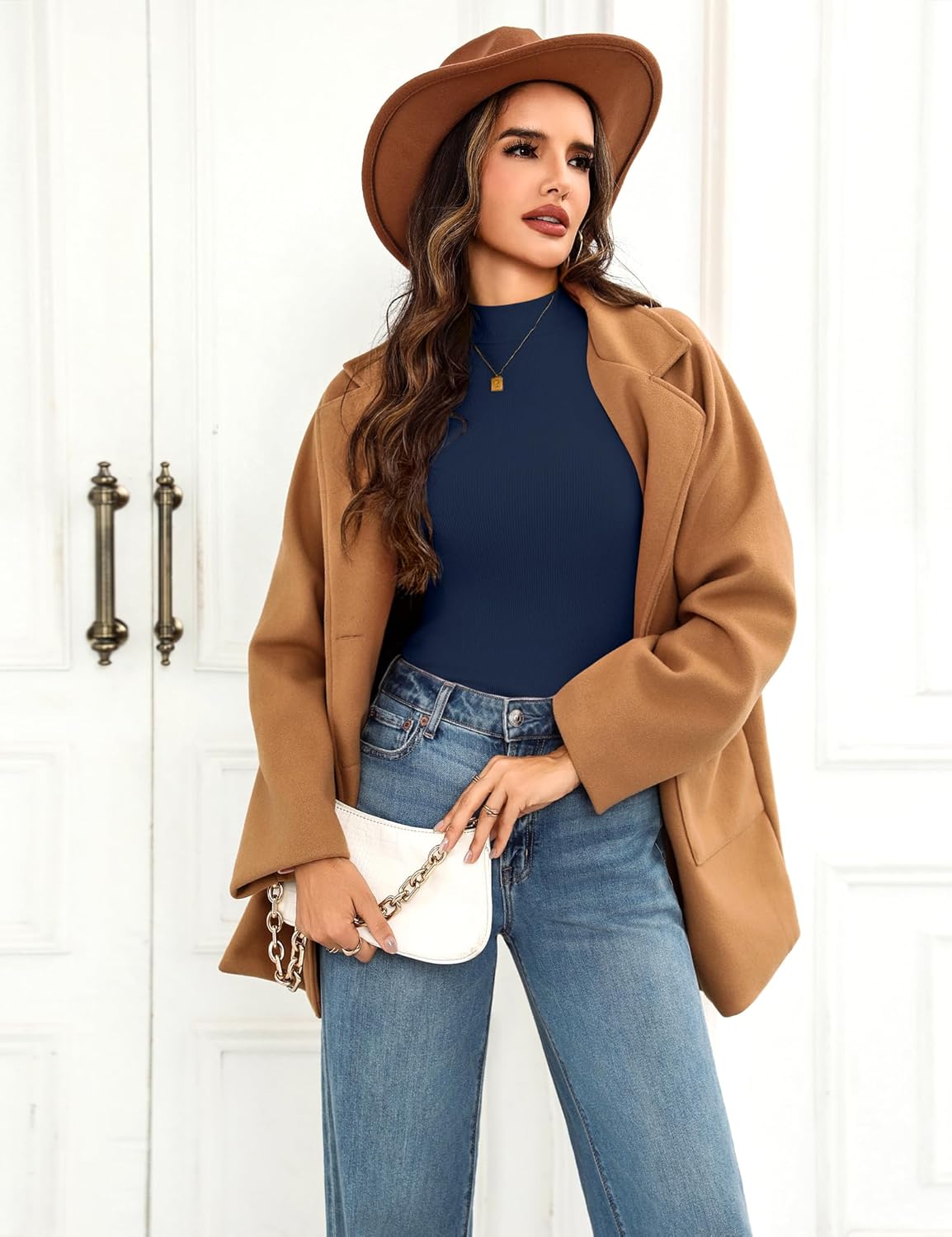 Thumbnail 4 de Aottori Haut Thermique Femme à col roulé manches longues, t-shirt thermique en maille côtelée