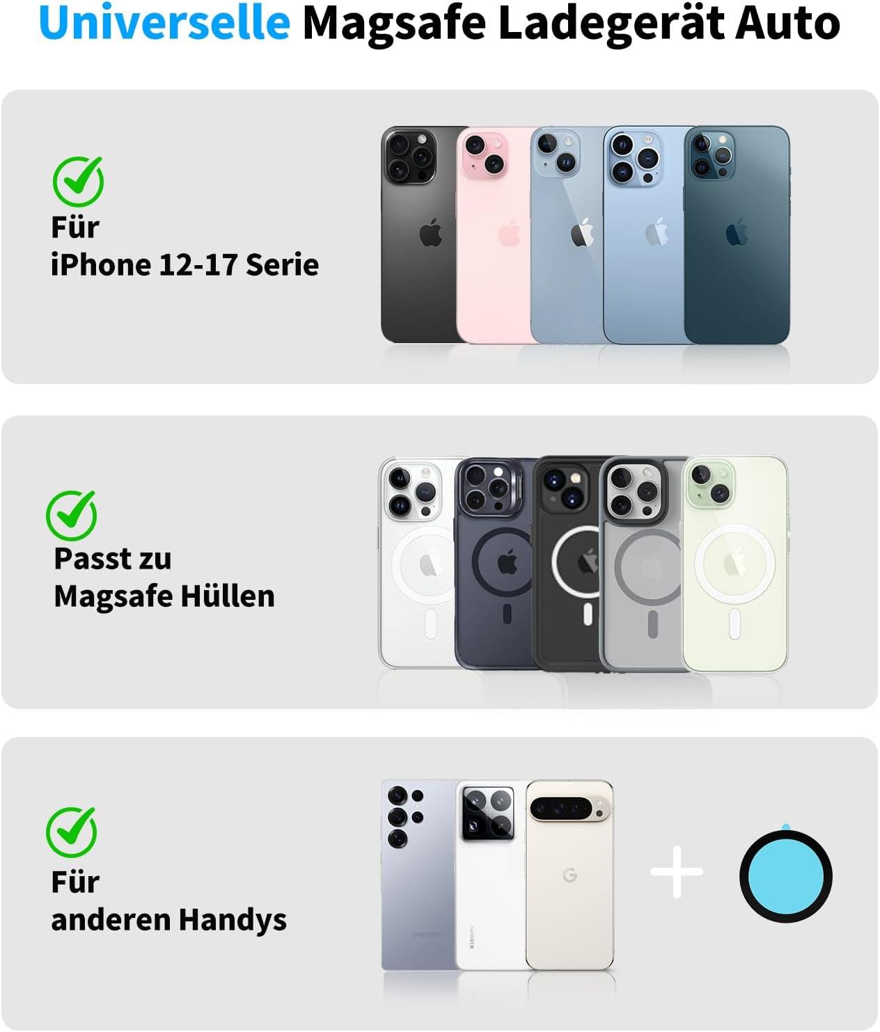 Detalle de Beeasy MagSafe Autohalterung 15W fürs Auto mit Ladefunktion – Vakuum-Saugnapf, 360° Drehung