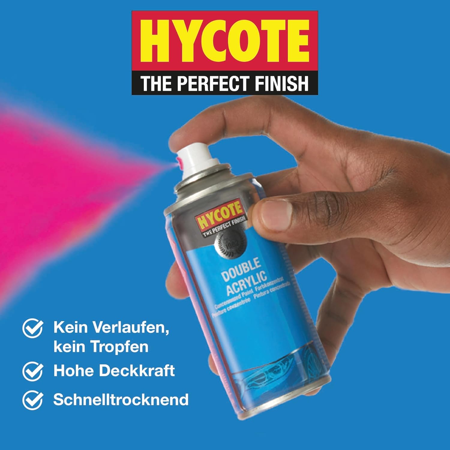 Detalle de Hycote Sprühlack Schwarz glänzend (400 ml) – schnell trocknender Autolack-Spray für Metall, Kunststoff, Holz & Keramik