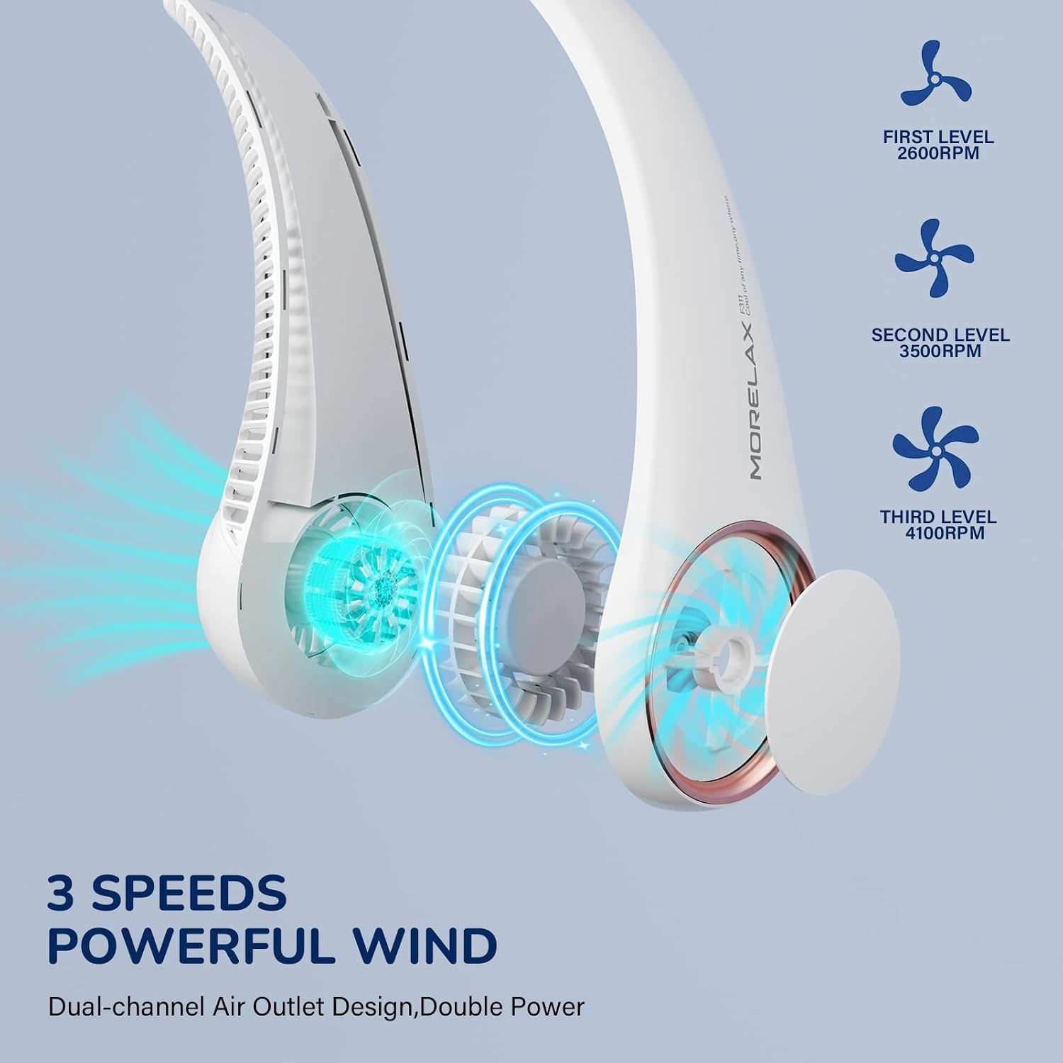 Thumbnail 2 de Morelax Neck Fan, Portable Bladeless Hands-Free Neck Cooler (White)