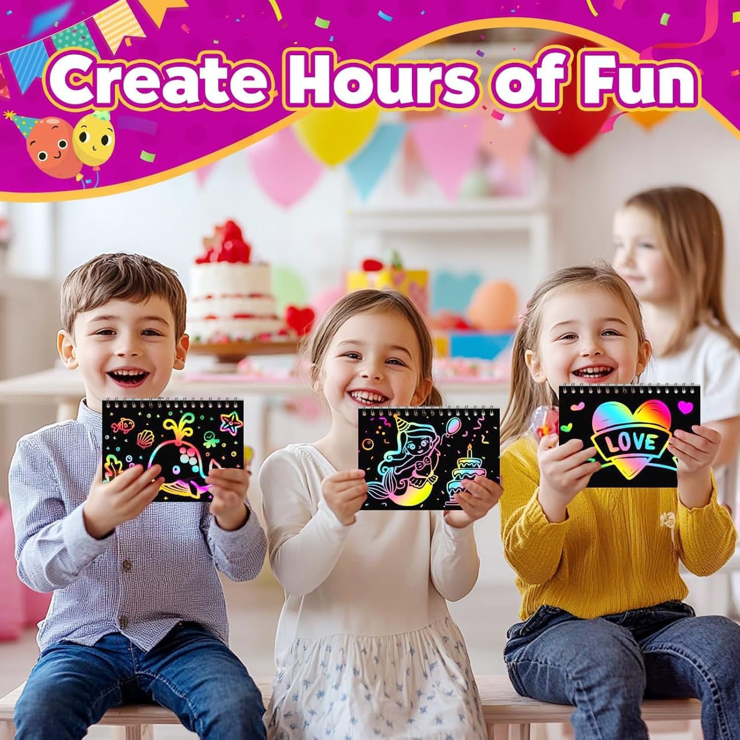 Detalle de Party Bag Fillers for Kids - Scratch Art Rainbow Magic Paper Set (Y-16 Pack)