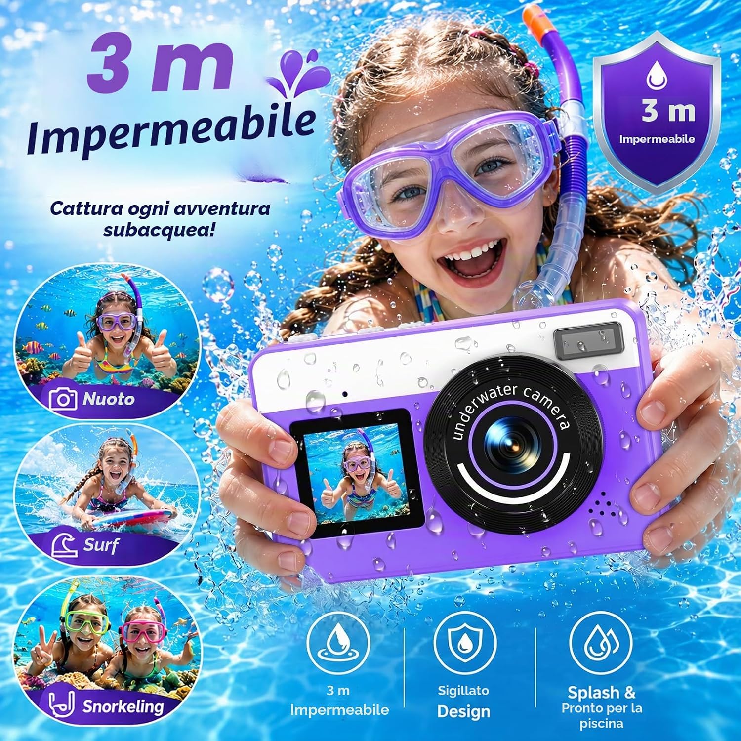 Thumbnail 1 de Maxmango D70: Fotocamera Subacquea 4K 48MP, Impermeabile 10FT, Doppio Schermo – Premium per Avventure Mare e Piscina