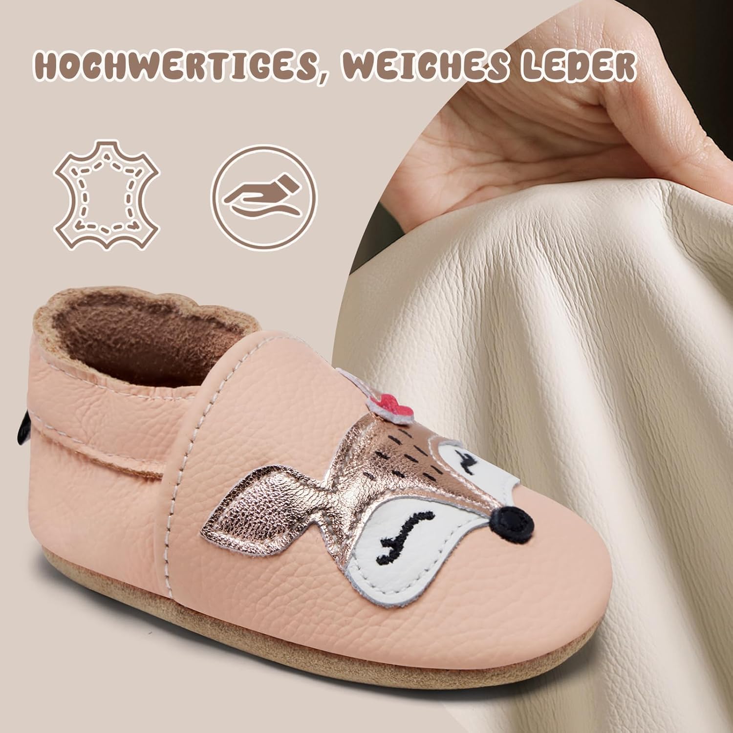 Detalle de IceUnicorn Krabbelschuhe Baby Lauflernschuhe – weiches Leder, rutschfeste Sohle