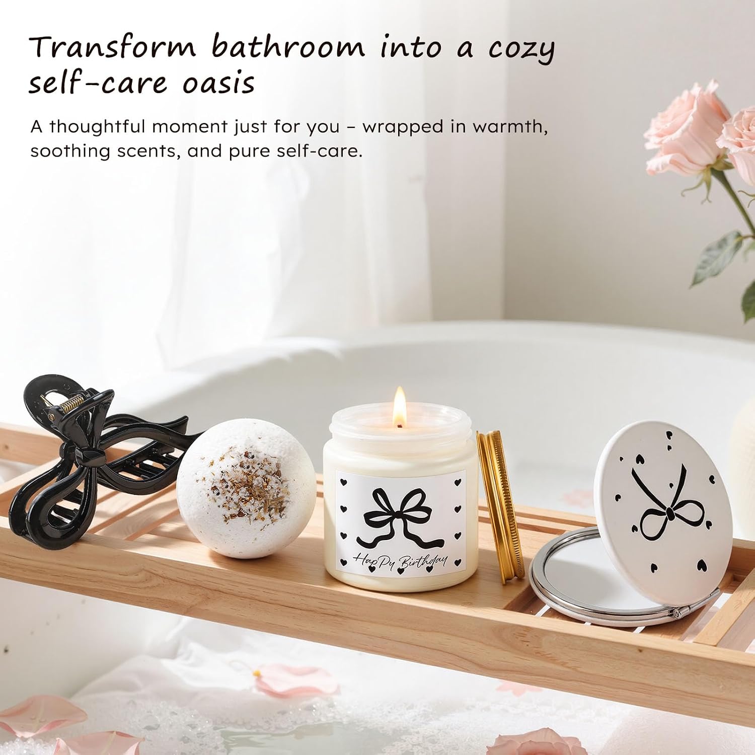 Thumbnail 3 de Elegant Birthday Gifts for Women: Black Bow Self-Care Box with Scented Candle & Home Spa Treats