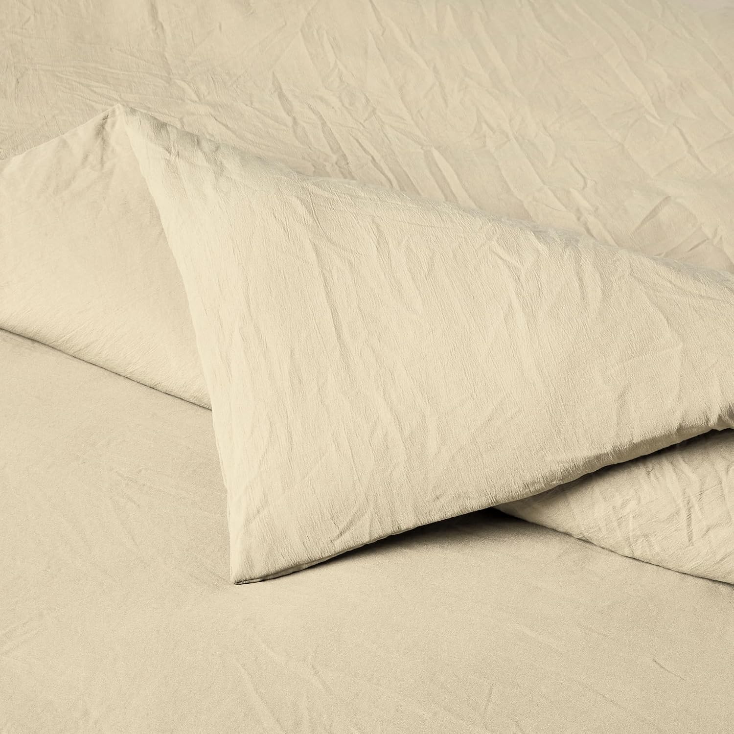 Detalle de Amazon Basics Vorgewaschene Mikrofaser-Bettwäsche 2-teilig 135x200/80x80 Beige