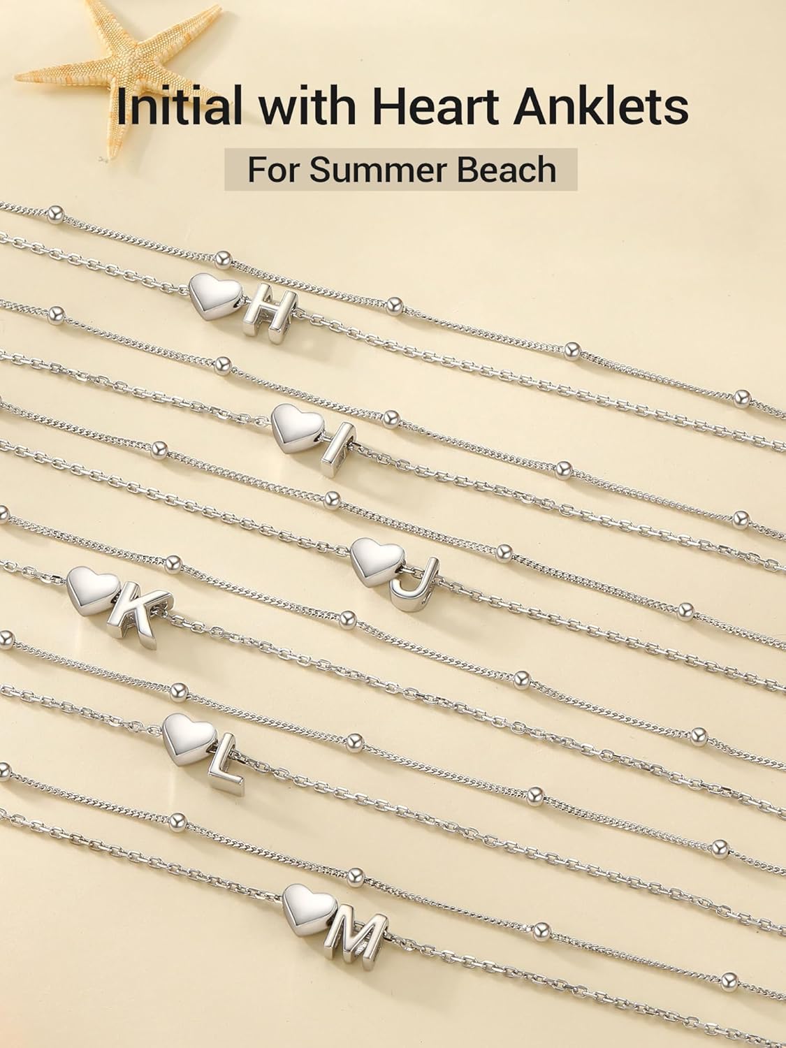 Detalle 2 de PROSILVER Women Sterling Silver Heart Anklet with A-Z Initial