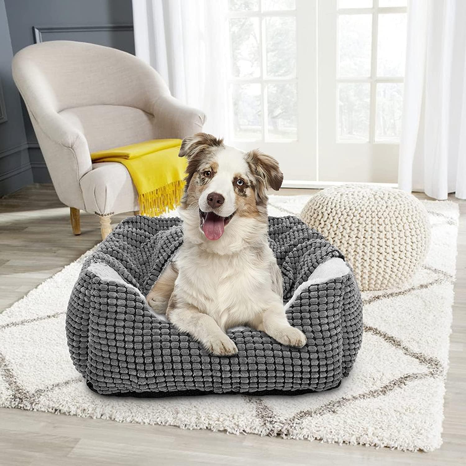 Detalle 2 de JOEJOY Rectangle Dog Bed Warm Hooded Puppy Bed for All Sizes — Medium 63x53x21 cm