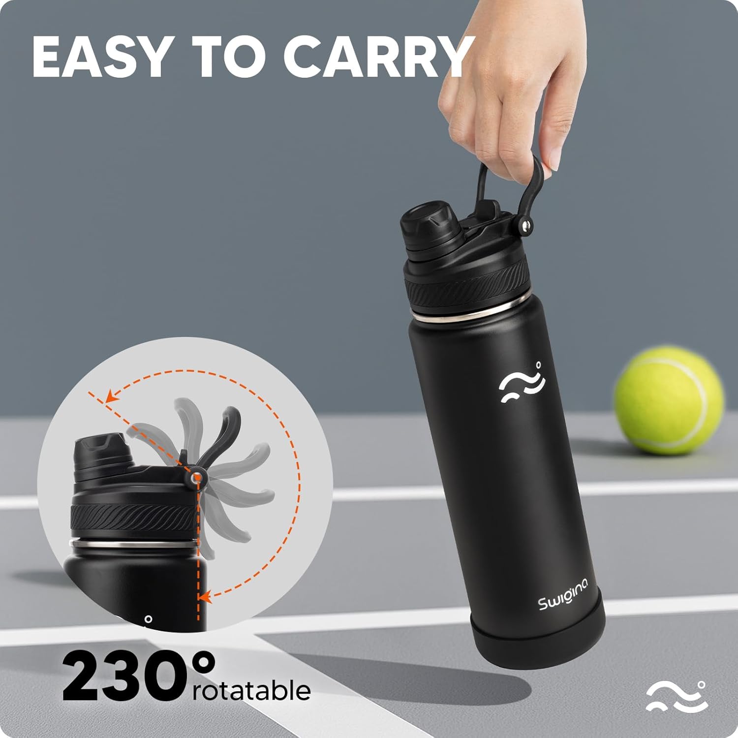 Thumbnail 4 de Swigina 24 oz Insulated Water Bottle with Silicone Boot and 2-in-1 Lid