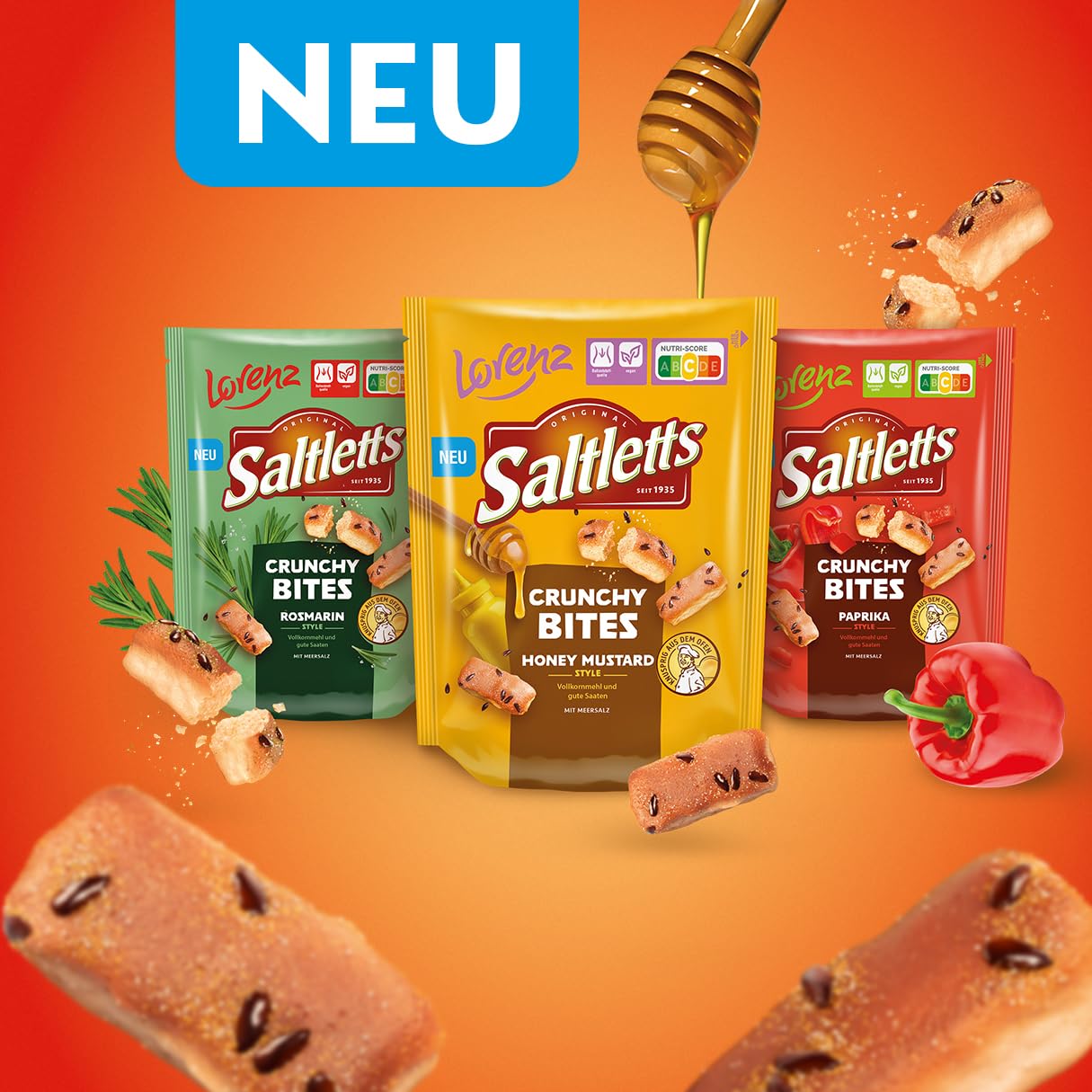 Detalle de LORENZ Saltletts Crunchy Bites Honey Mustard – 16 x 100 g vegetarisch