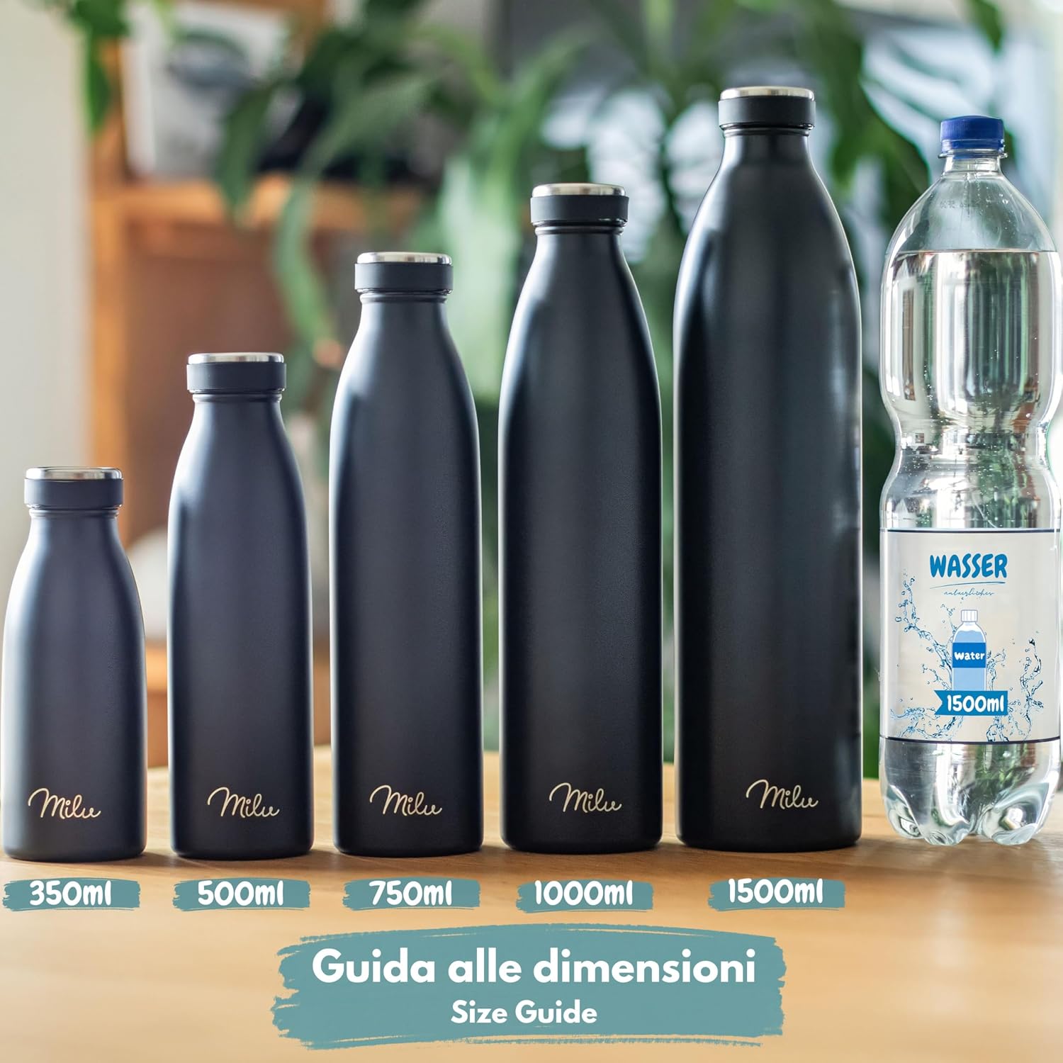 Detalle 2 de Milu Thermo in acciaio inox 1,5 L – borraccia termica resistente, svuota perdite e comoda da portare
