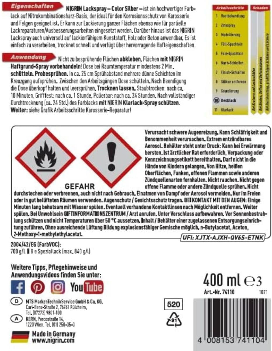Thumbnail 2 de NIGRIN Lackspray Silber 400 ml – Rostschutz für Karosserie und Felgen