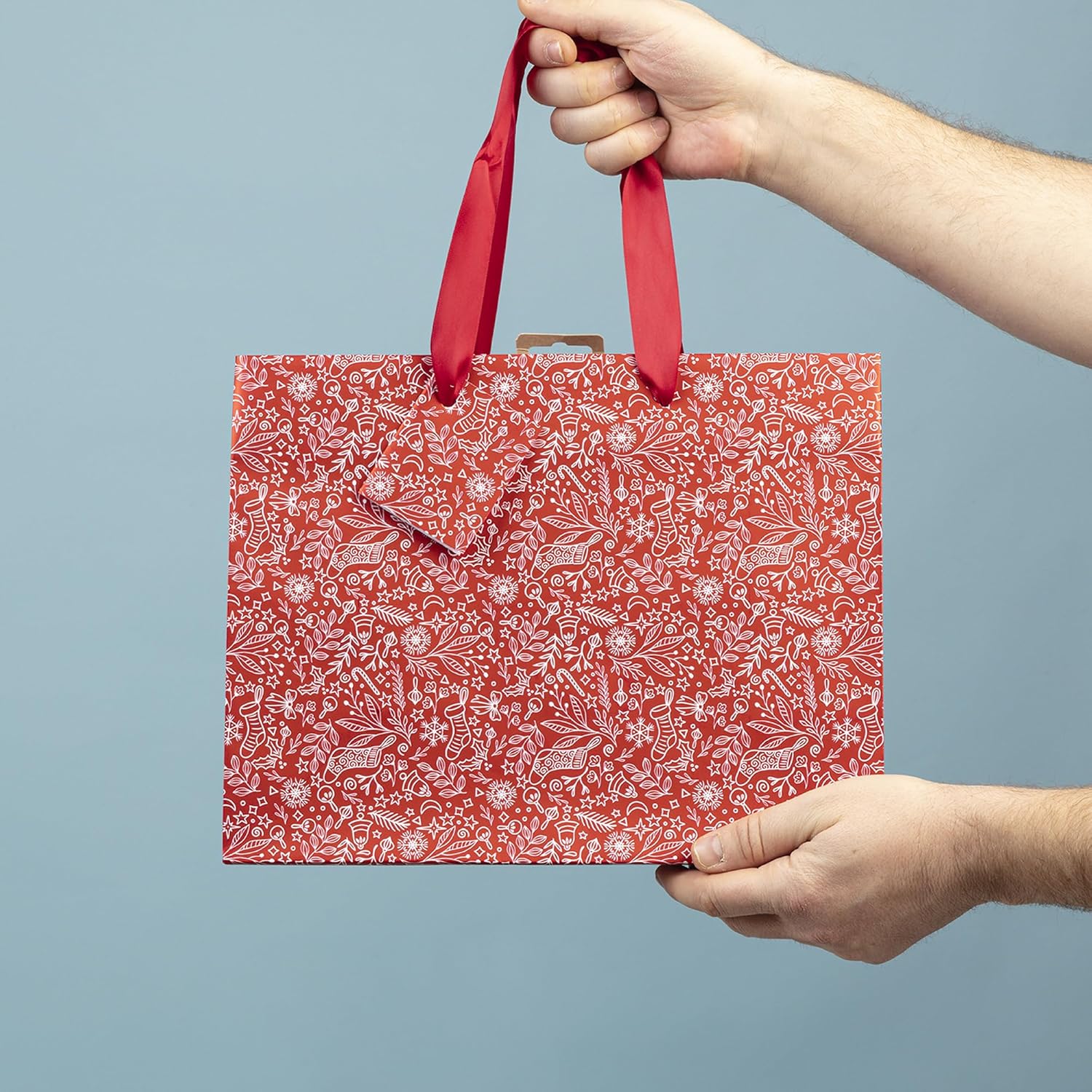 Detalle de Clairefontaine 212917Cpack – Lot de 5 Sacs Cadeaux Premium Format Shopping 32x13x24,5 cm, Rouge & Blanc