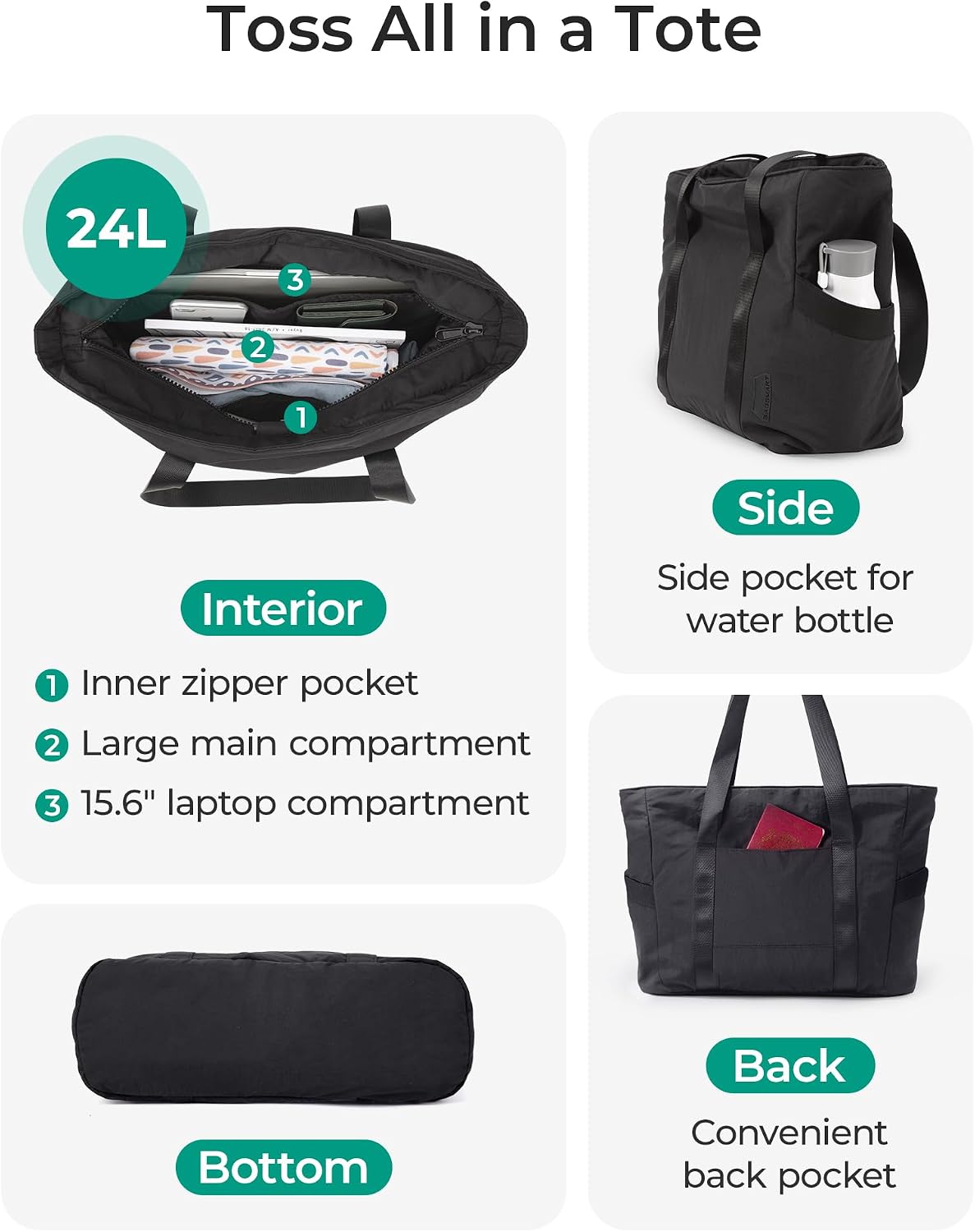 Thumbnail 3 de Bagsmart Tote Bag 24L Zip Work Tote