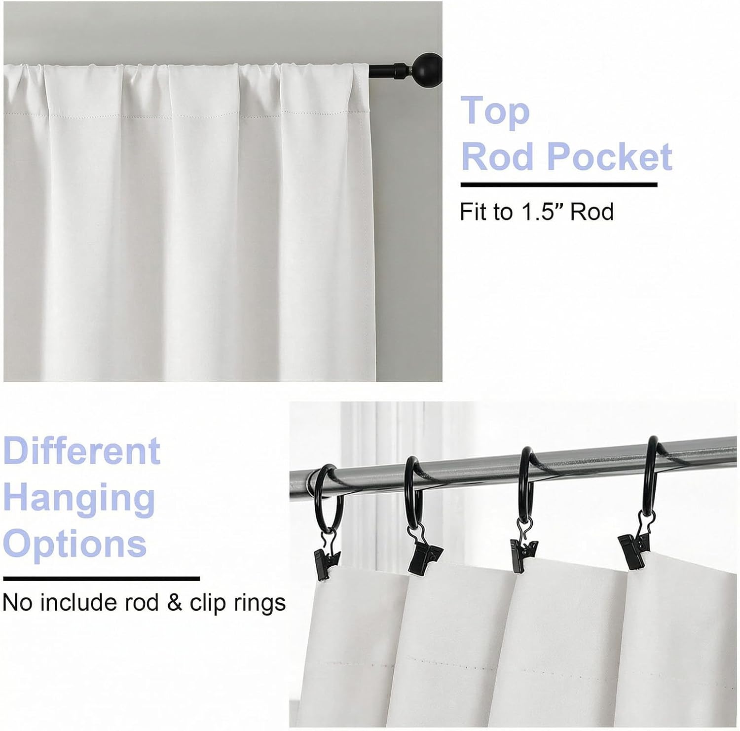 Detalle de Simplebrand Ava Ivory Light Filtering Curtains, 2-Panel Set (63 Inch Length)