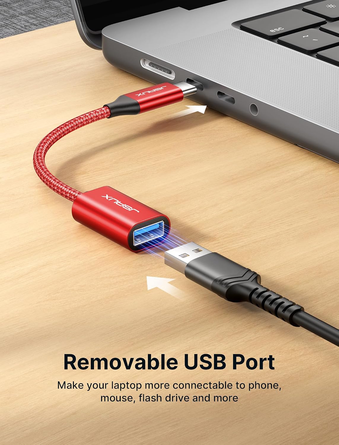 Detalle de JSAUX CD0019 USB-C to USB 3.0 OTG Adapter, 2-Pack, 5Gbps, Red