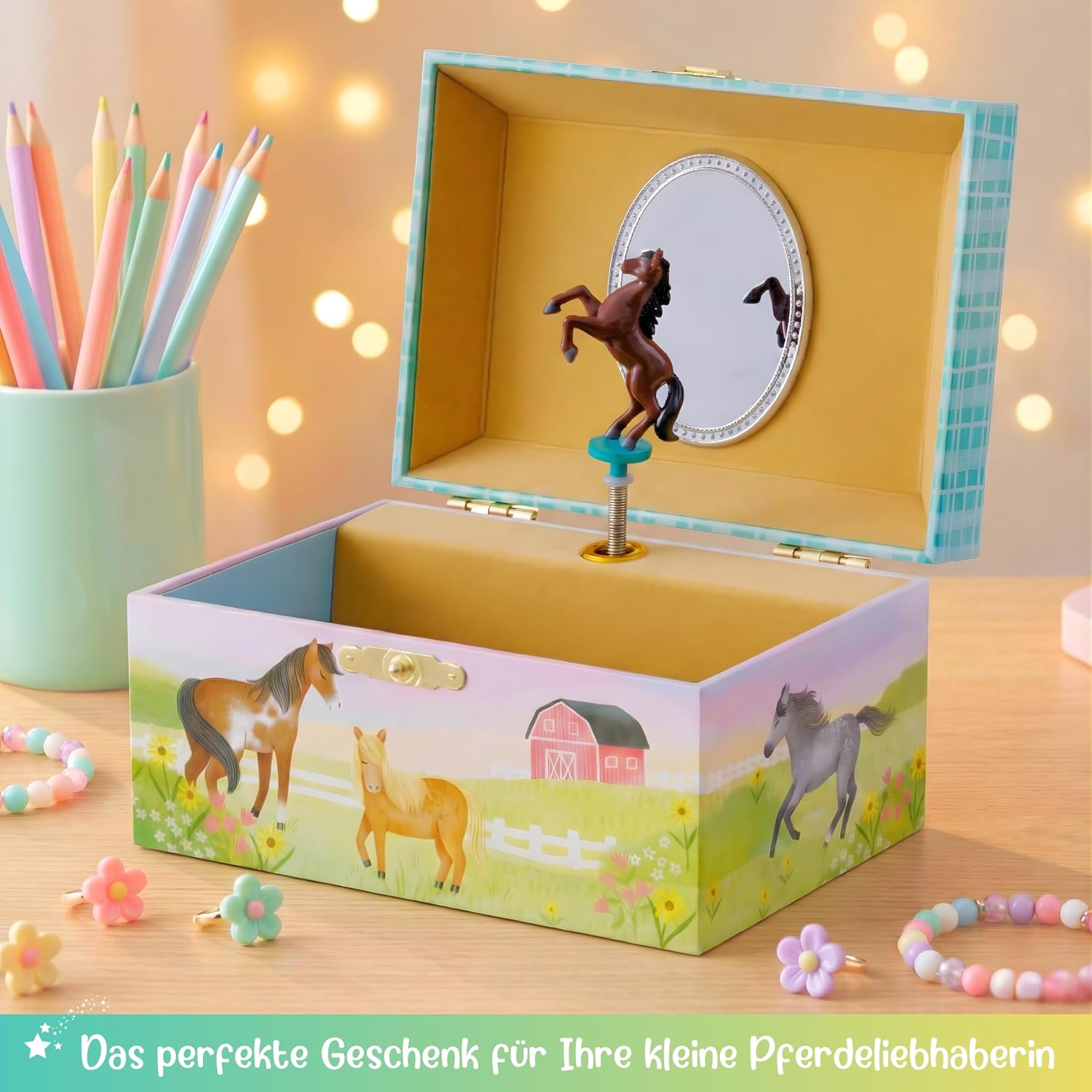 Thumbnail 1 de Giggle & Honey Spieluhr Mädchen & Pferd Schmuckkästchen – handgefertigte Holz-Kastenschatztruhe für Mädchen ab 3 Jahren