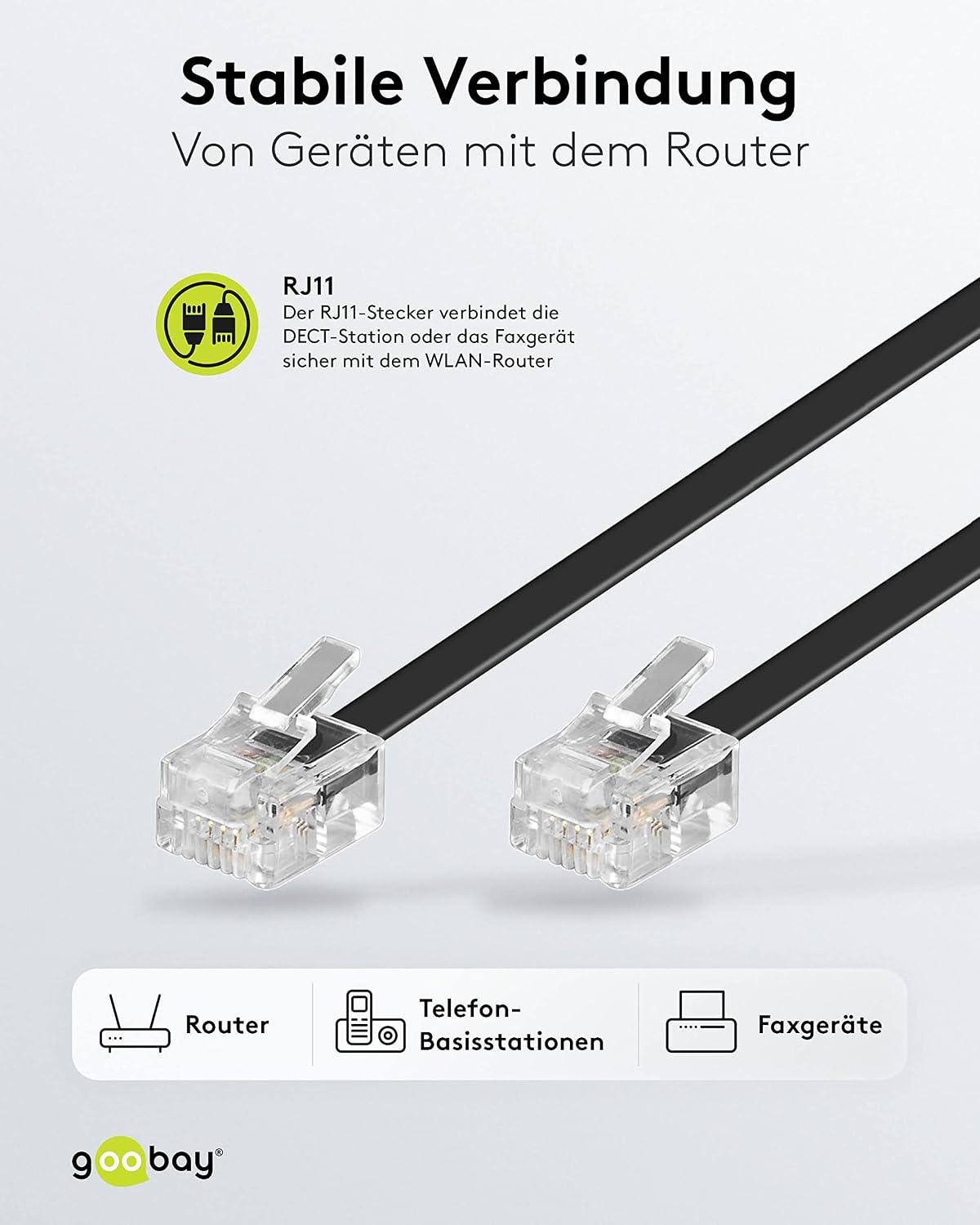 Detalle de Goobay 50317 płaski kabel modularny RJ11/RJ14 6P4C, 3 m, czarny