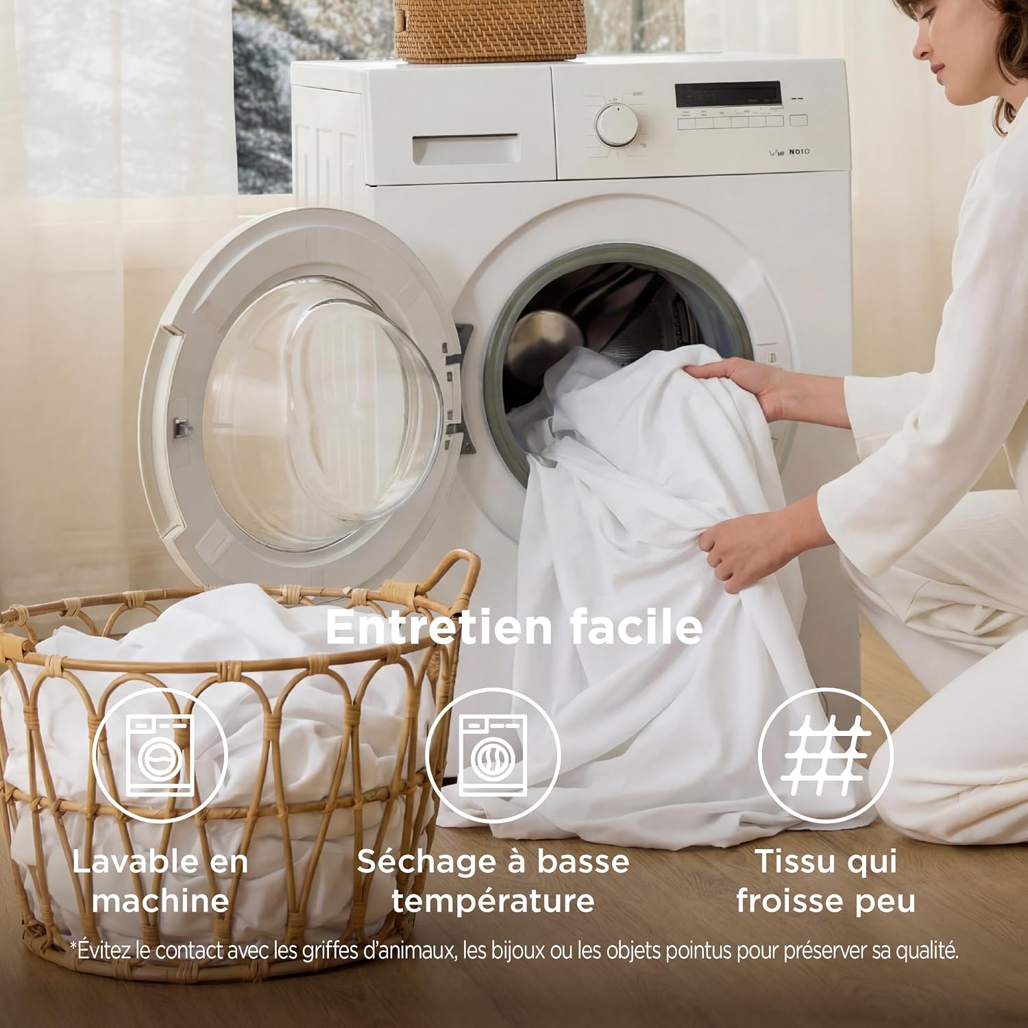 Detalle 2 de Bedsure Parure housse de couette 260x240 cm en microfibre polyester certifiée Oeko-TEX (blanc) + 2 taies 65x65 cm