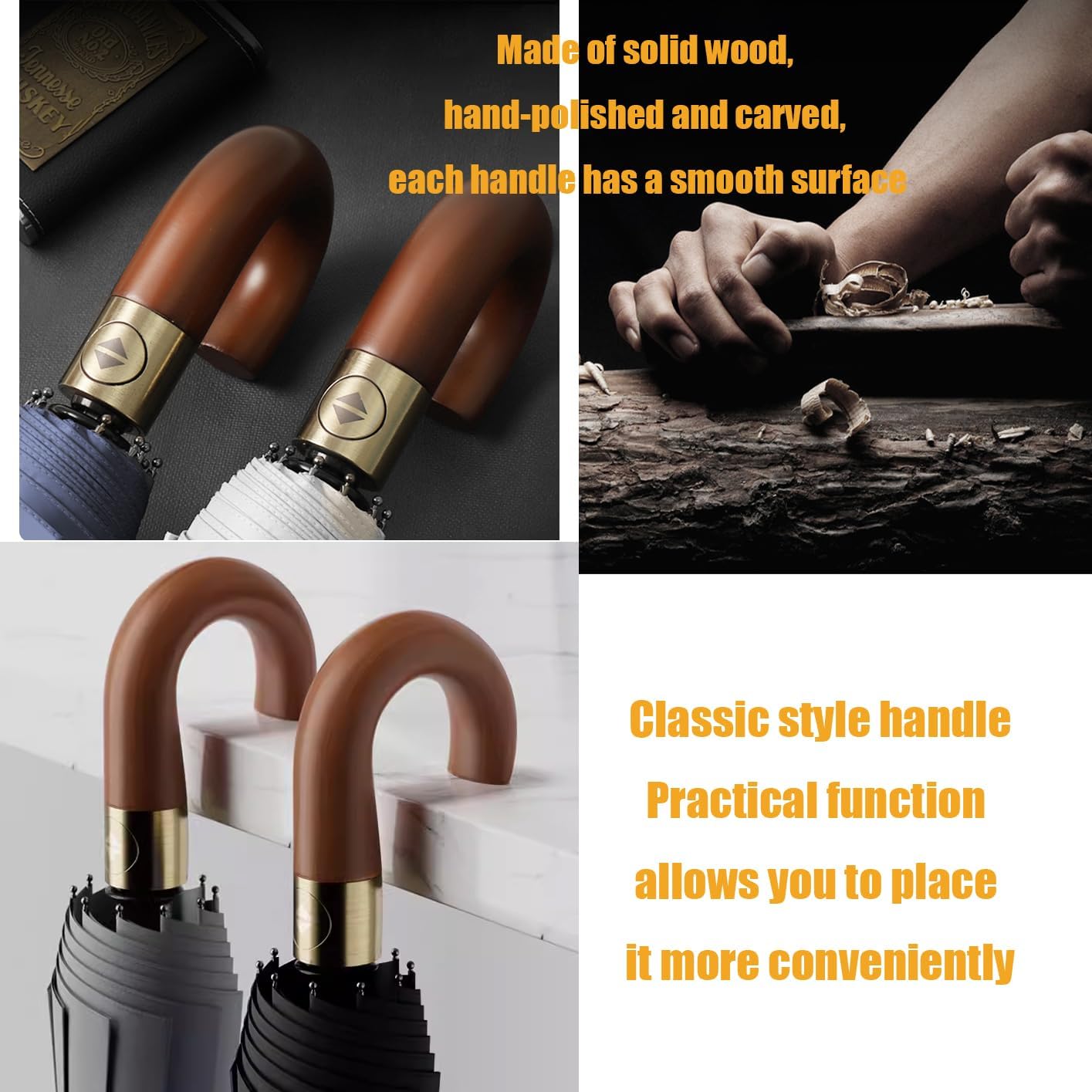 Thumbnail 3 de Luxurious Travel Folding Umbrella with Crook Real Wood J-Handle