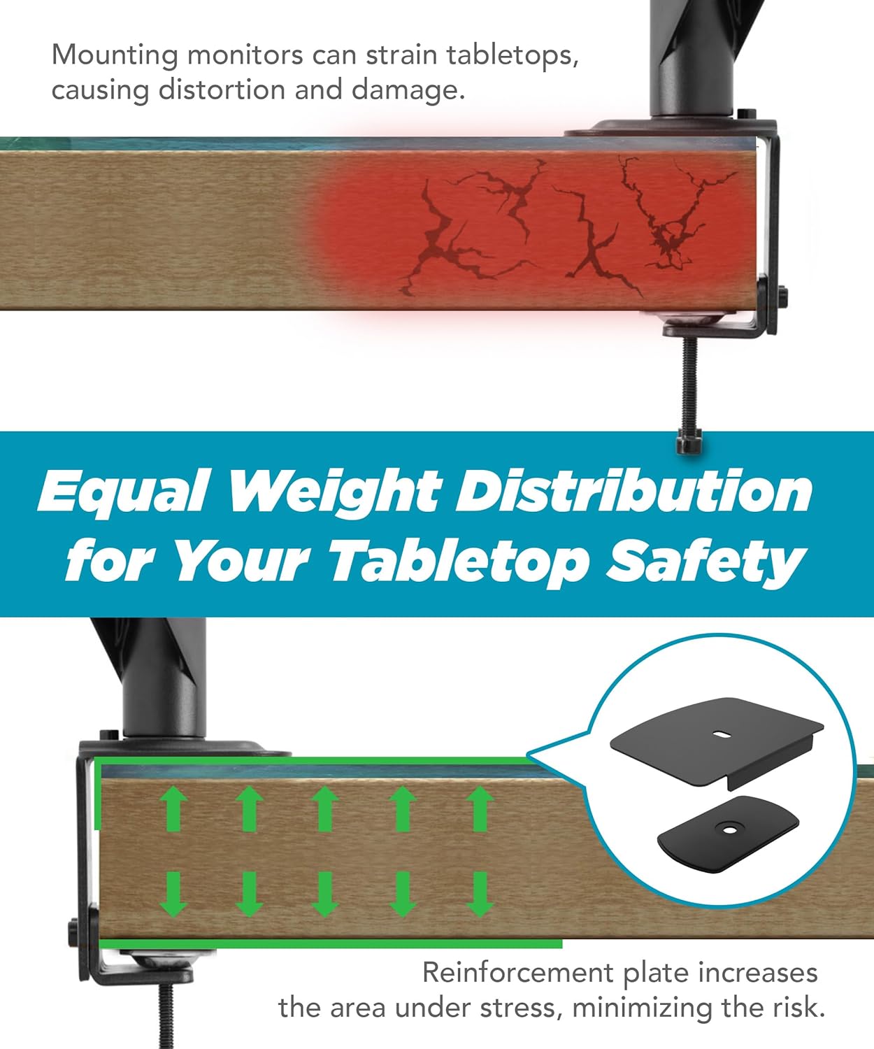 Thumbnail 2 de ULTRARM MAAC-P piastra di rinforzo in acciaio per supporto monitor (nera) con morsetto e foro passante