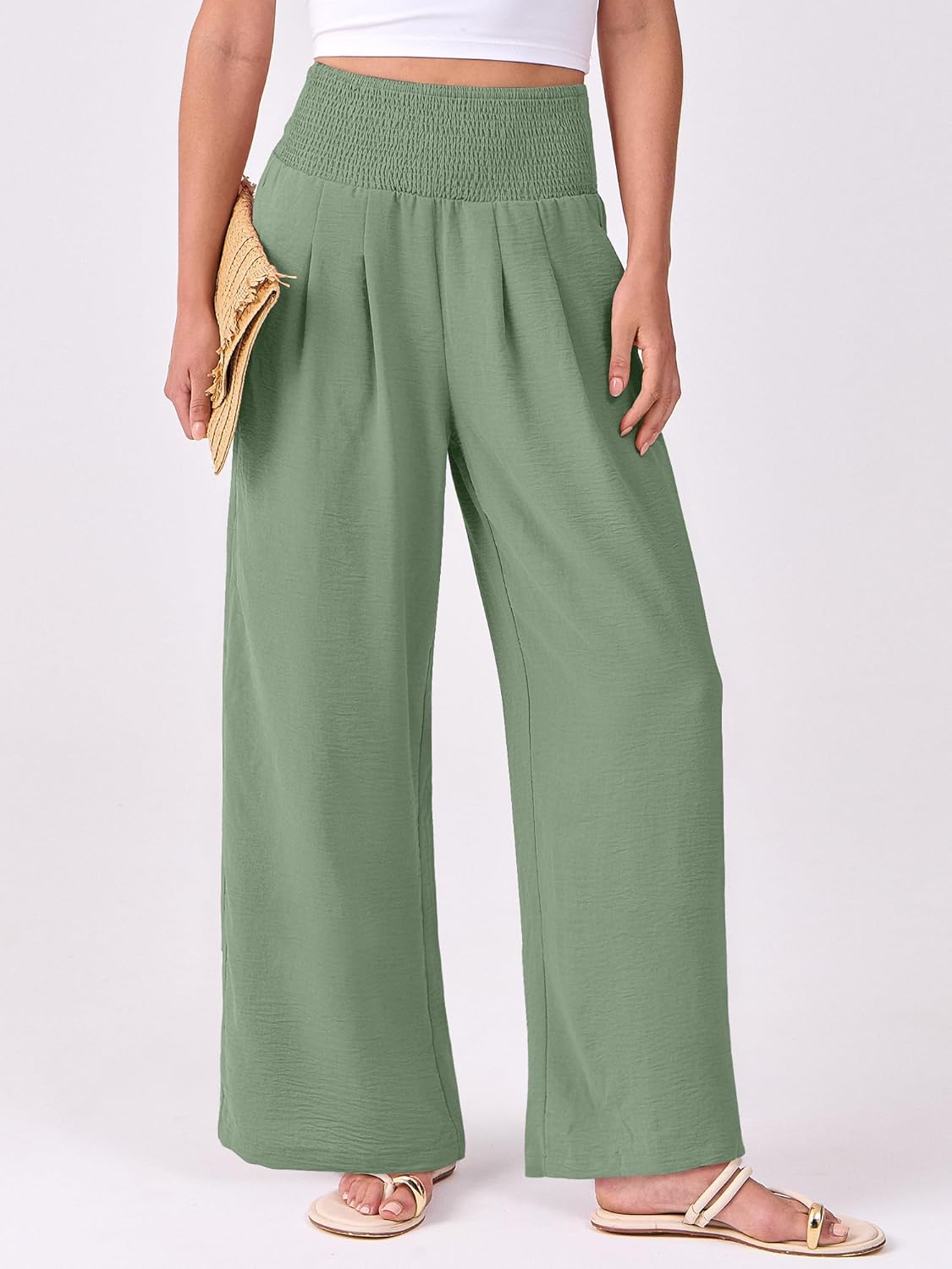 Thumbnail 1 de ANRABESS Women Palazzo Pants: Flowing Wide-Leg High-Waist Lounge Trousers with Pockets