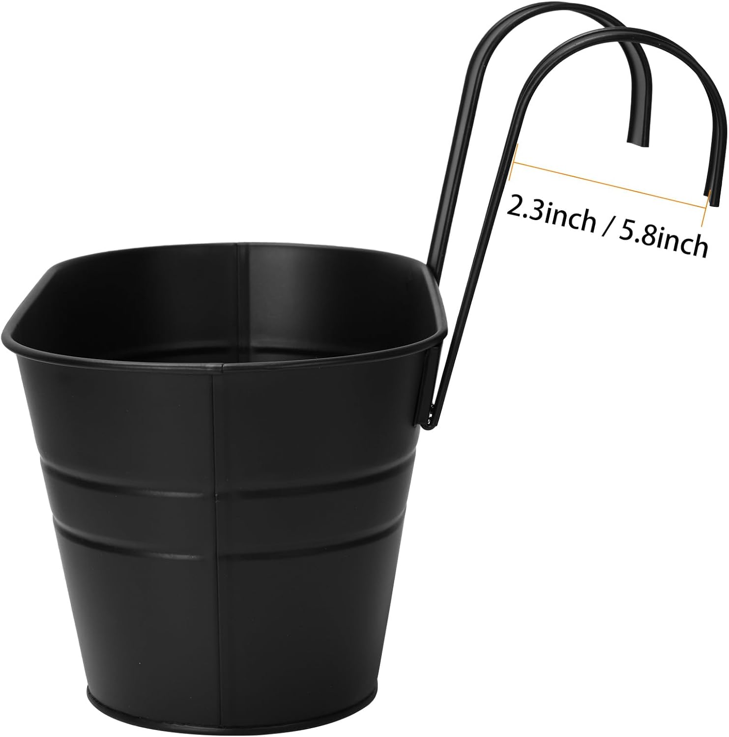 Thumbnail 2 de Atoke 4 Pack Metal Hanging Flower Pots for Railing Fence – 27.5cm Balcony Planter Buckets with Detachable Hooks (Black)