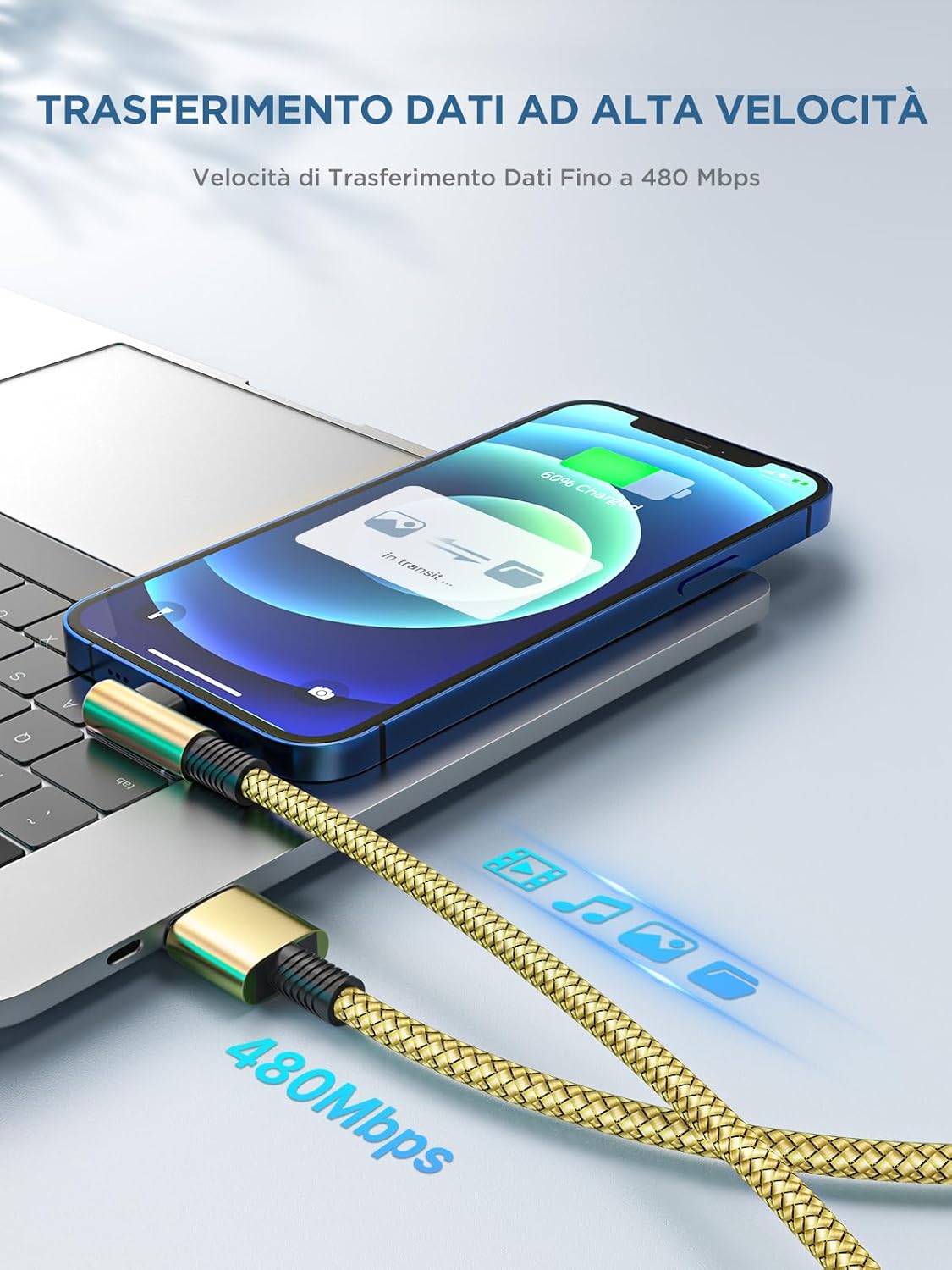 Thumbnail 2 de Cavo iPhone con Angolo Retto 90° da 2 m - Cavo Lightning MFi, Nylon, 2 pezzi