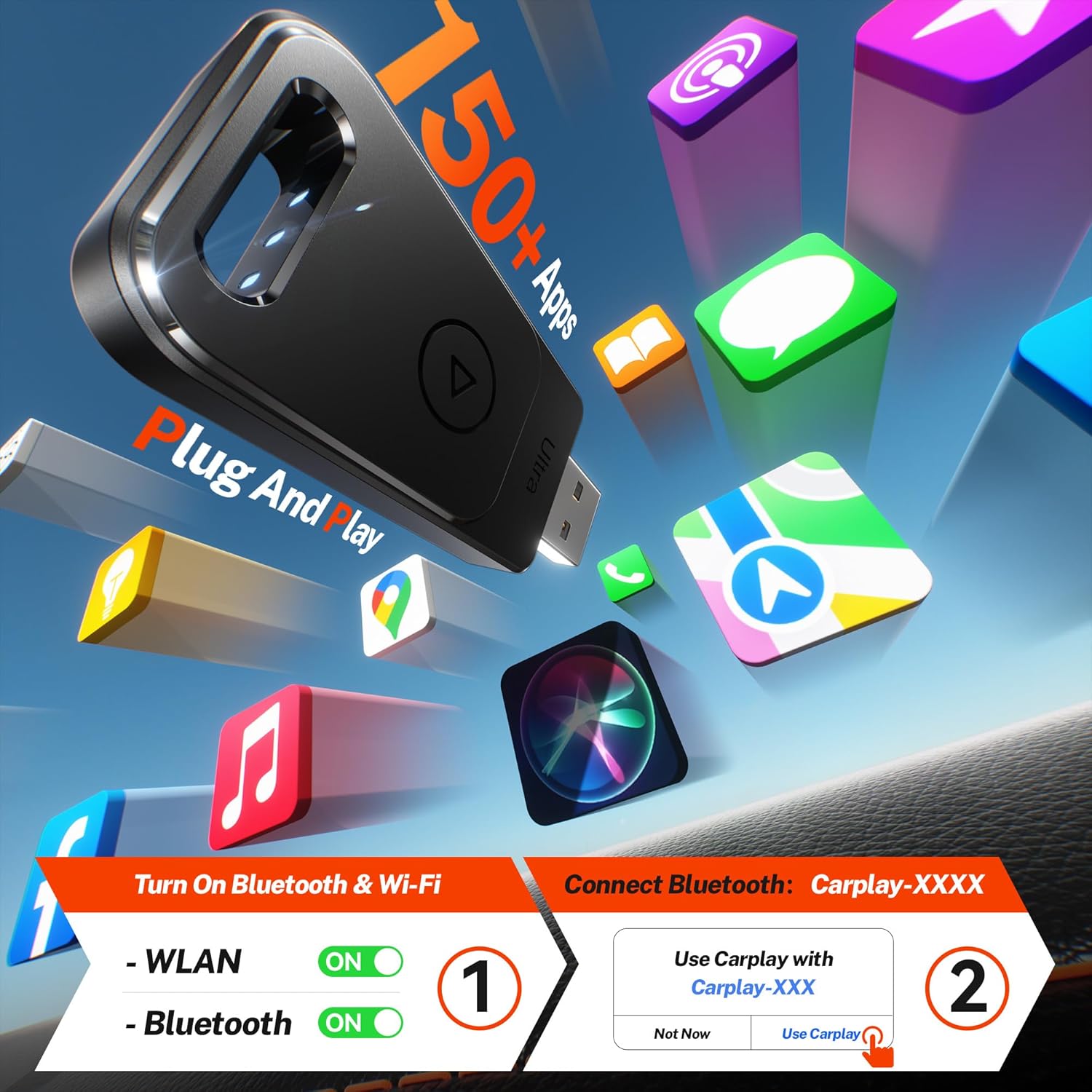 Thumbnail 3 de Cleviton Wireless CarPlay Adapter (UK) – Plug & Play, Wi‑Fi 6 / Bluetooth 5.3, mini dongle for iPhone