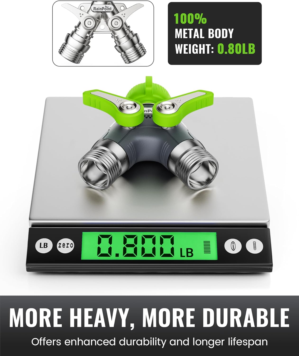 Detalle 2 de RAINPOINT 2-Way Heavy Duty Metal Garden Hose Splitter with Shutoff Valves (3/4" GHT)