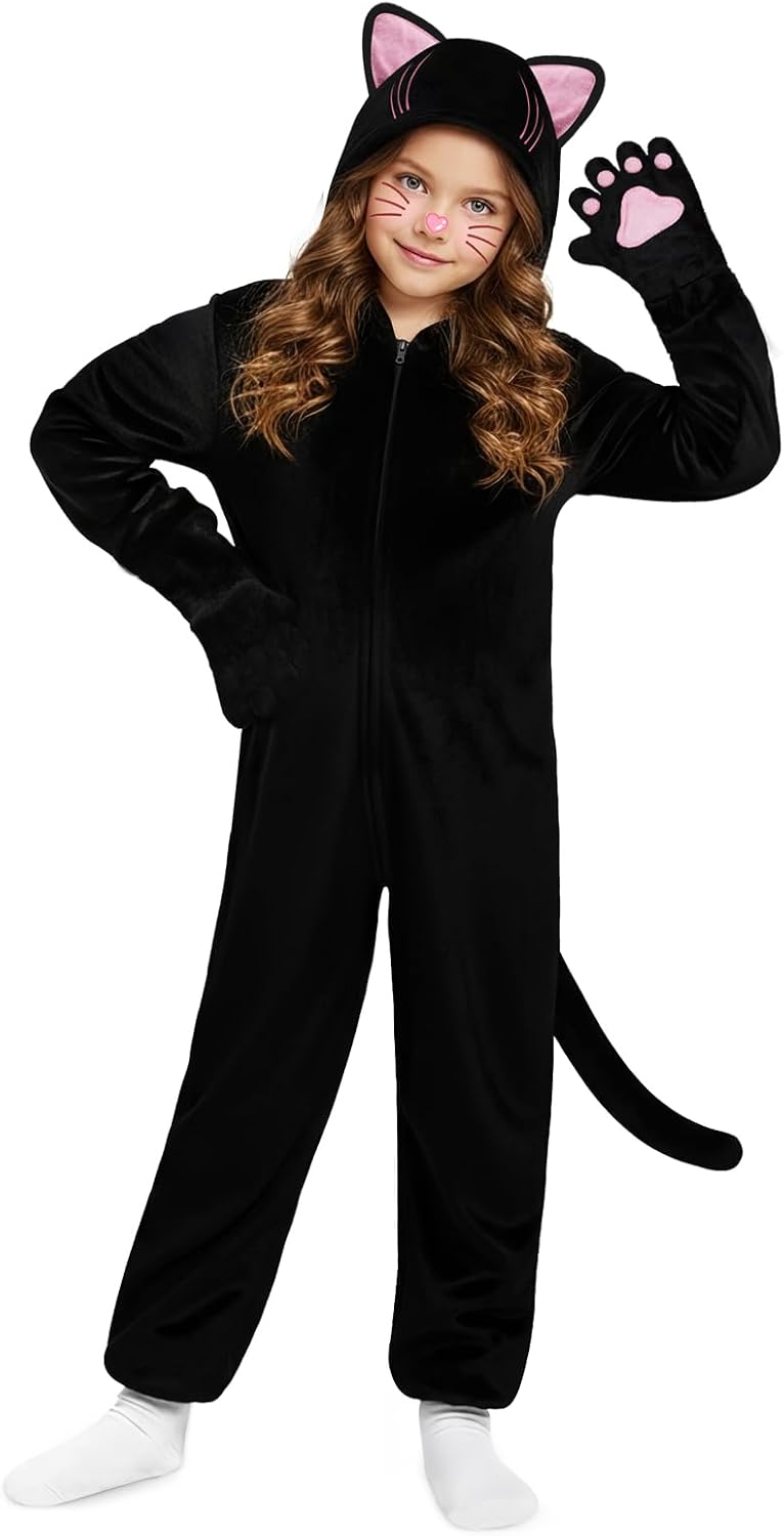 GKTZ COS Black Cat Costume Onesie, Size S, Flannel with Cat Ears and Tail