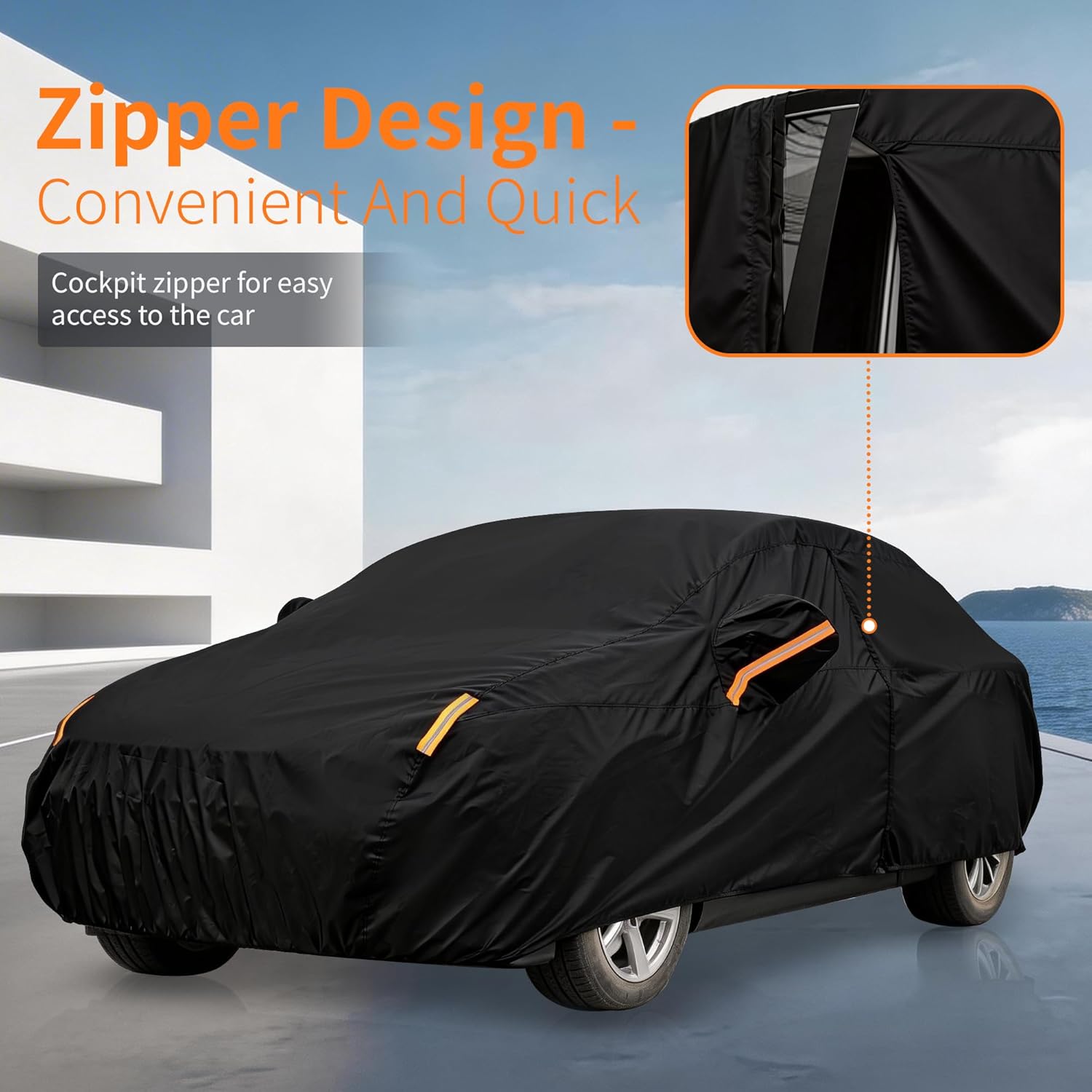 Thumbnail 3 de Tozaroa Waterproof Car Cover All-Weather for Sedans (186–193 inch) with Zipper, Buckles & Storage Bag