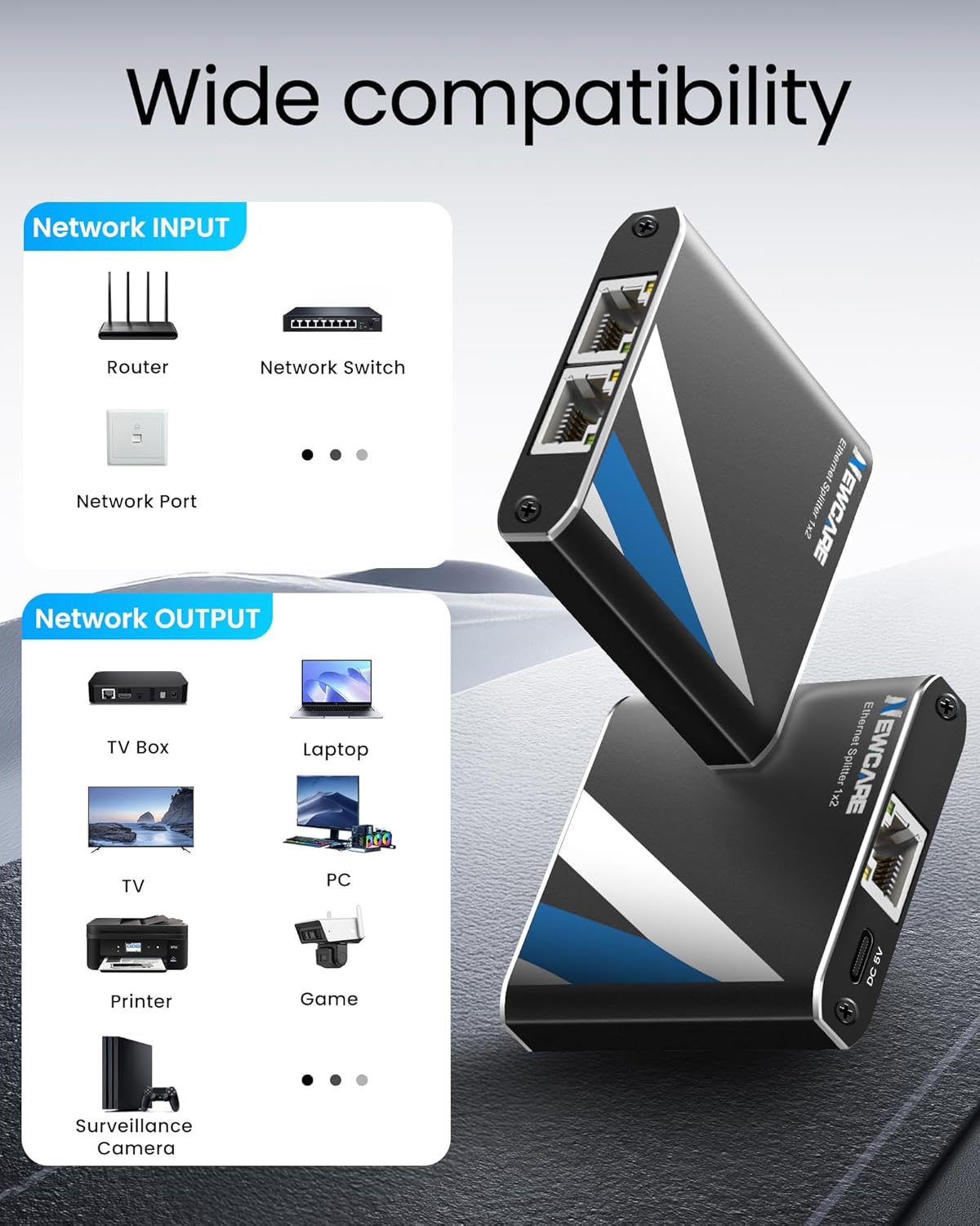Detalle de NEWCARE RJ45 Ethernet Splitter 1000Mbps for 2 devices