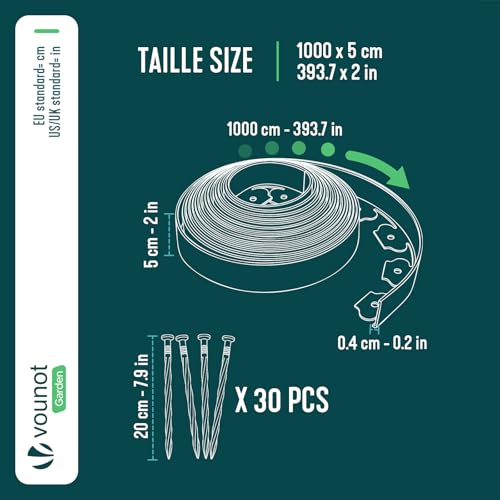 Detalle de VOUNOT Bordo Giardino Flessibile 10 m – Bordura aiuole plastica marrone con 30 chiodi di fissaggio, 5 cm di altezza