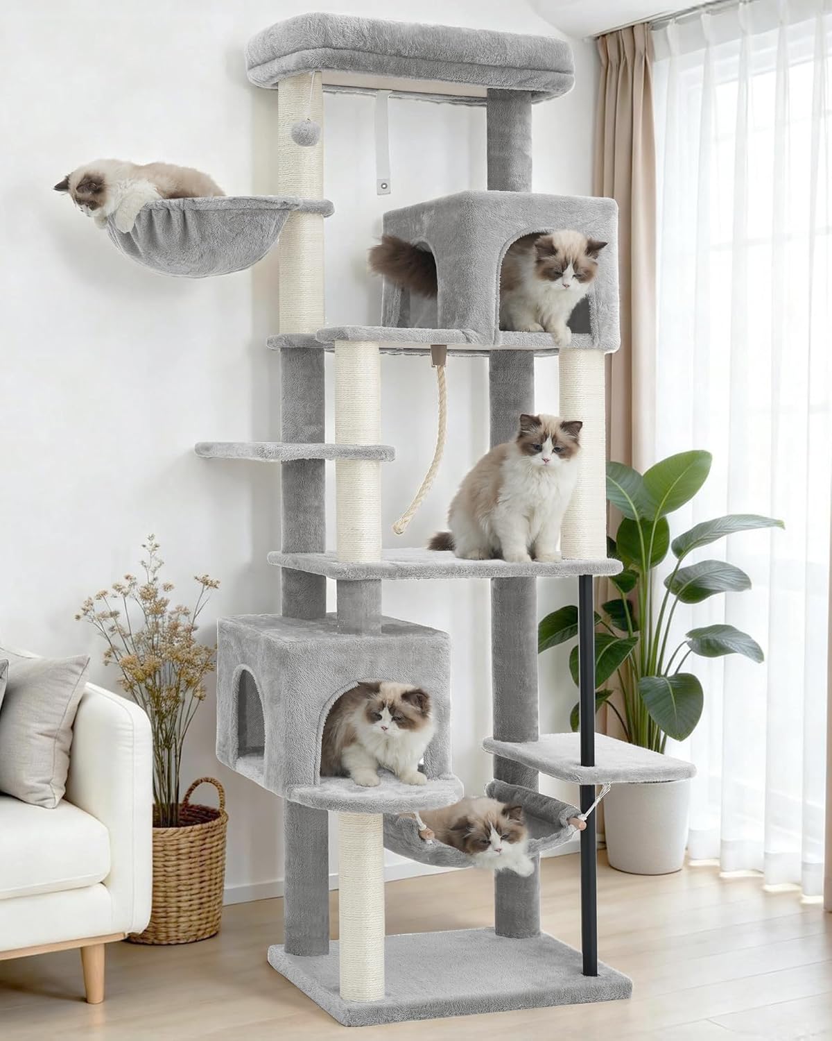 Detalle de Gitelsnour GCT024W Cat Tree, 70.5-Inch Tower with Sisal, Hammock & Perch