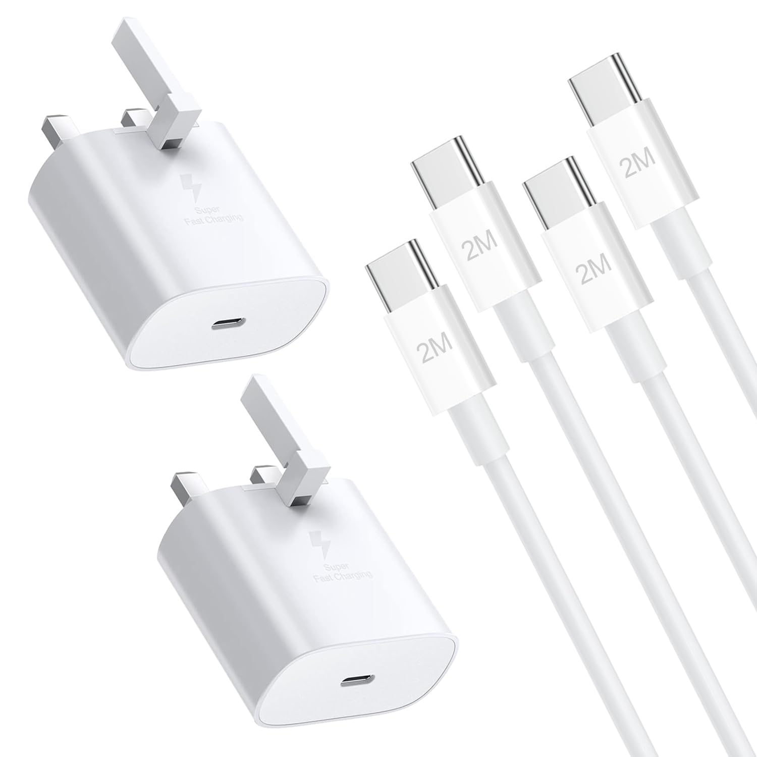 Detalle de Samsung Fast Charger 25W 2-Pack USB-C plug with 2m USB-C to USB-C cable (UK/US) for Galaxy S & A models