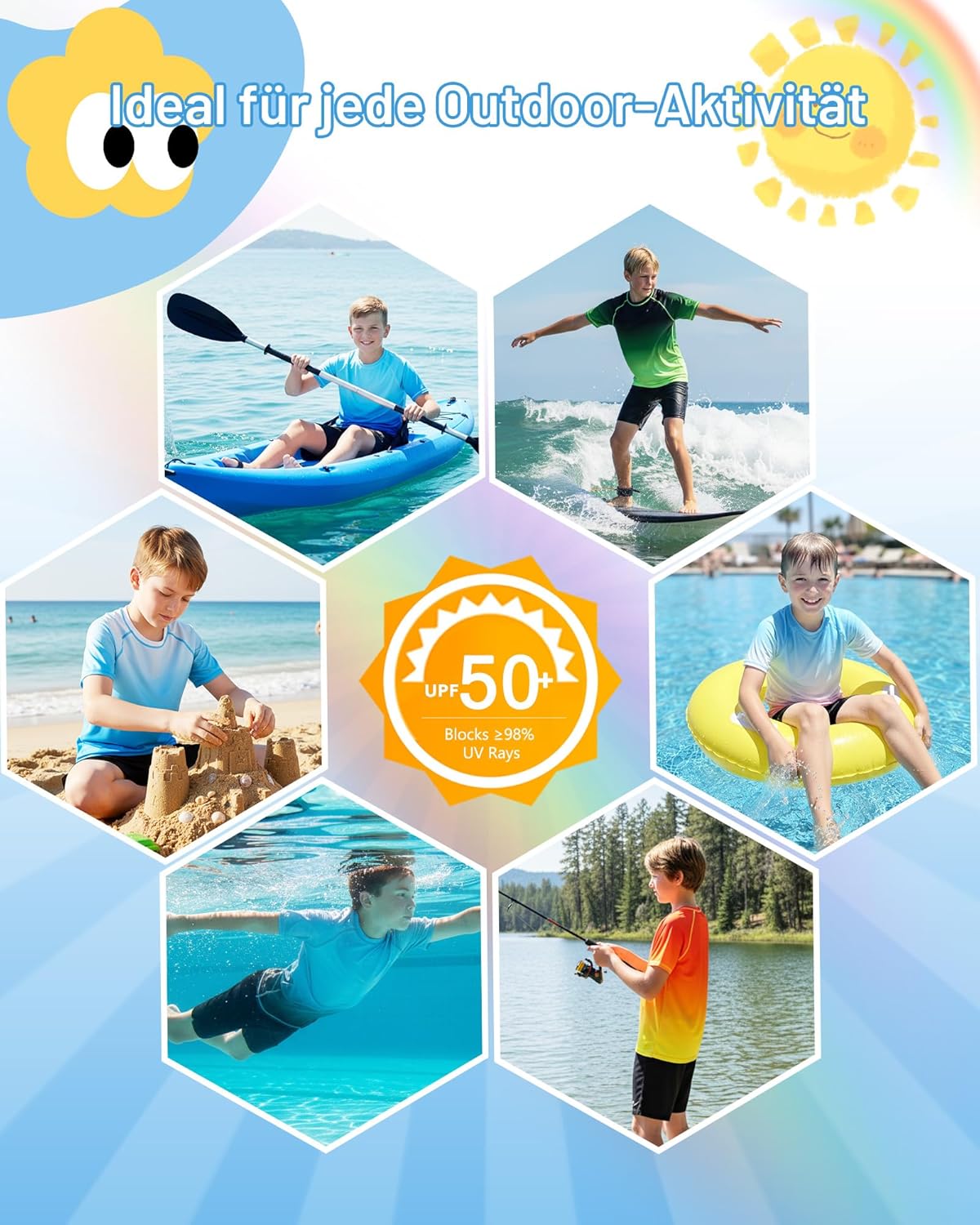 Detalle 2 de Runhit Kids Rash Vest Short Sleeve with UPF 50+ Sun Protection