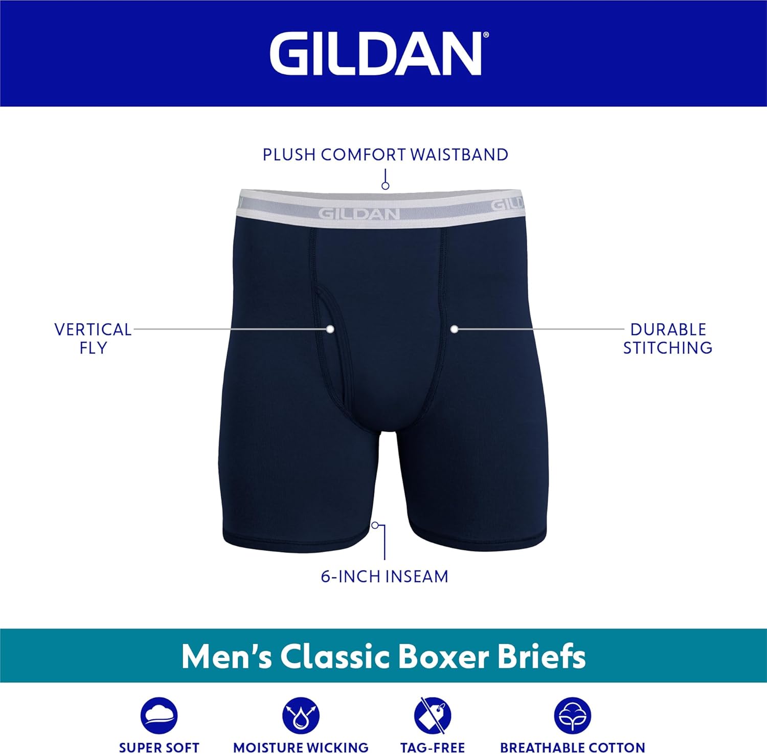 Detalle de Gildan Mens Underwear Boxer Briefs, Multipack – Practical Comfort for Everyday Wear