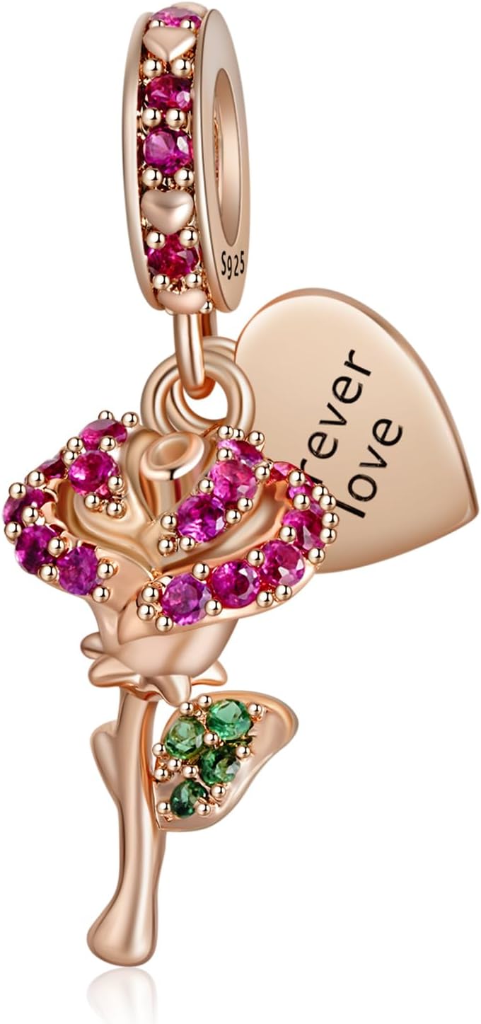 Thumbnail 4 de Amuefer Amore Cuore Charm Compatibili Bracciale Collana in Argento 925 con Oro Rosa, Infinity e Trifoglio – Regalo per Donne