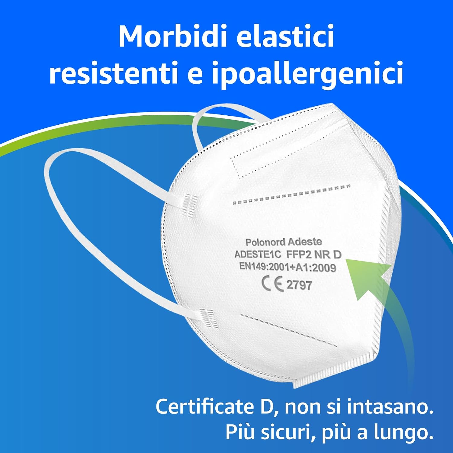 Detalle de ADESTE – 50 Mascherine FFP2 Bianche Certificate CE: protezione affidabile con filtraggio superiore