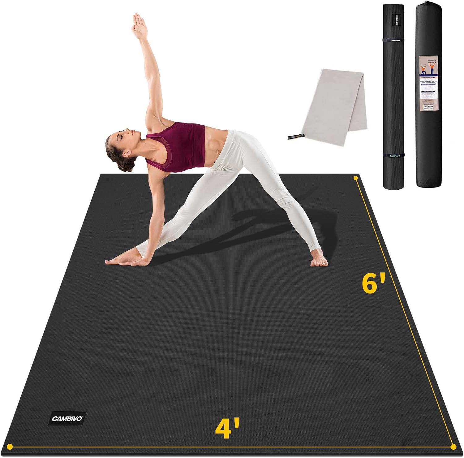 Detalle de CAMBIVO AC64 Extra-Long Wide Yoga Mat, 72 x 48 Inches, 0.32-Inch PVC
