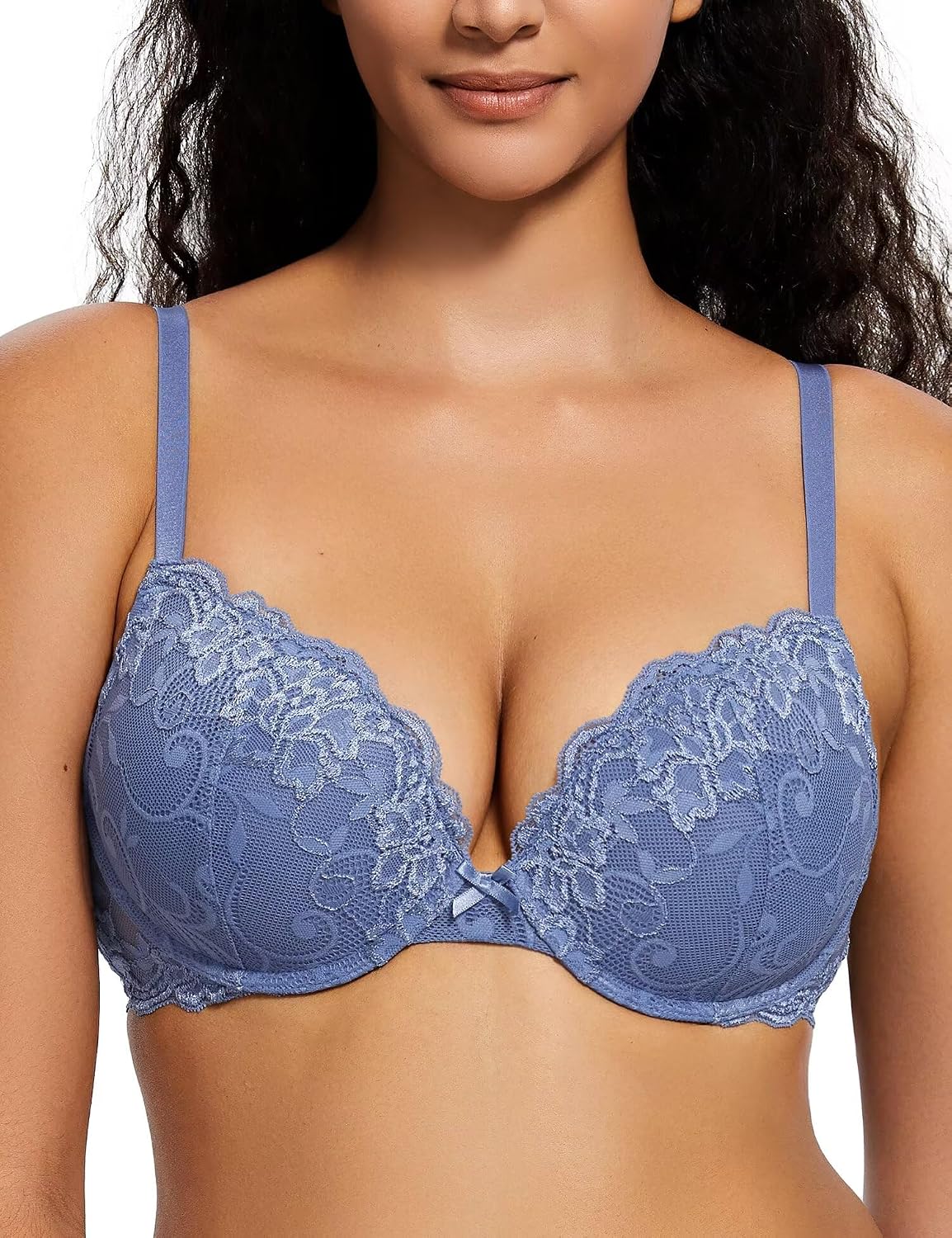Detalle de Deyllo Push-Up-BH für Damen mit Spitze und Bügel – gepolsterter Büstenhebe-Effekt