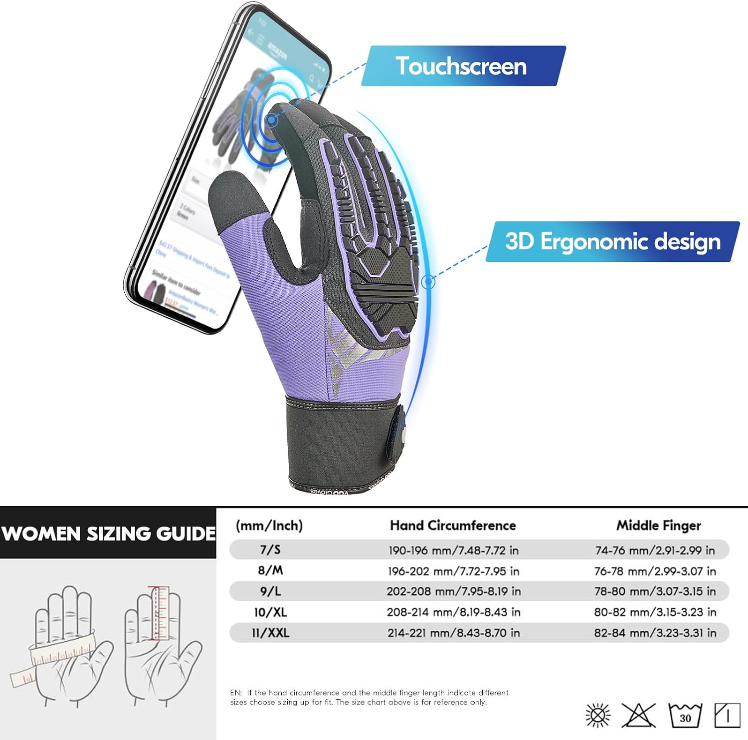 Thumbnail 5 de Vgo... Heavy Duty Work Gloves SL8849IP (Purple, S) – Synthetic Leather, Impact & Vibration Protection