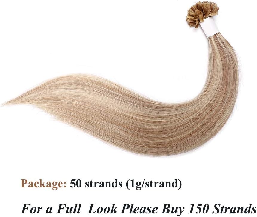 Detalle de SEGO Bondings Extensions de cheveux humains – 50 mèches U-Tip Remy, blond miel / blond clair (#18P613), 50 cm
