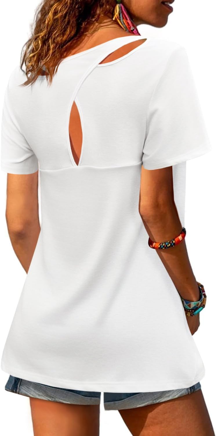 Detalle de Fisoew Women's Sport T-Shirt Open Back Short Sleeve – versatile open-back fitness tee