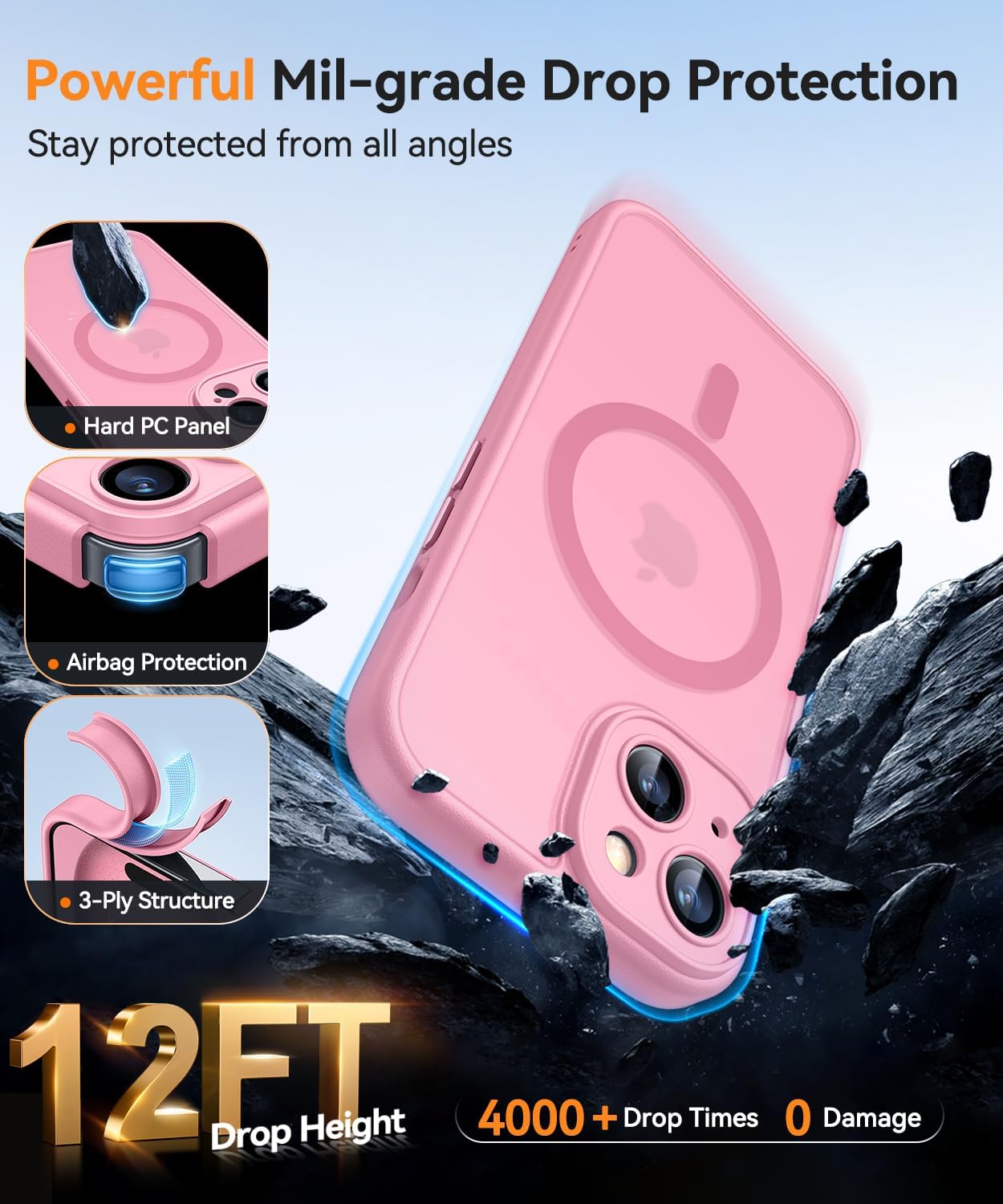 Detalle 2 de CANSHN Magnetic iPhone 15 Case with MagSafe and full camera protection (6.1") – Pink