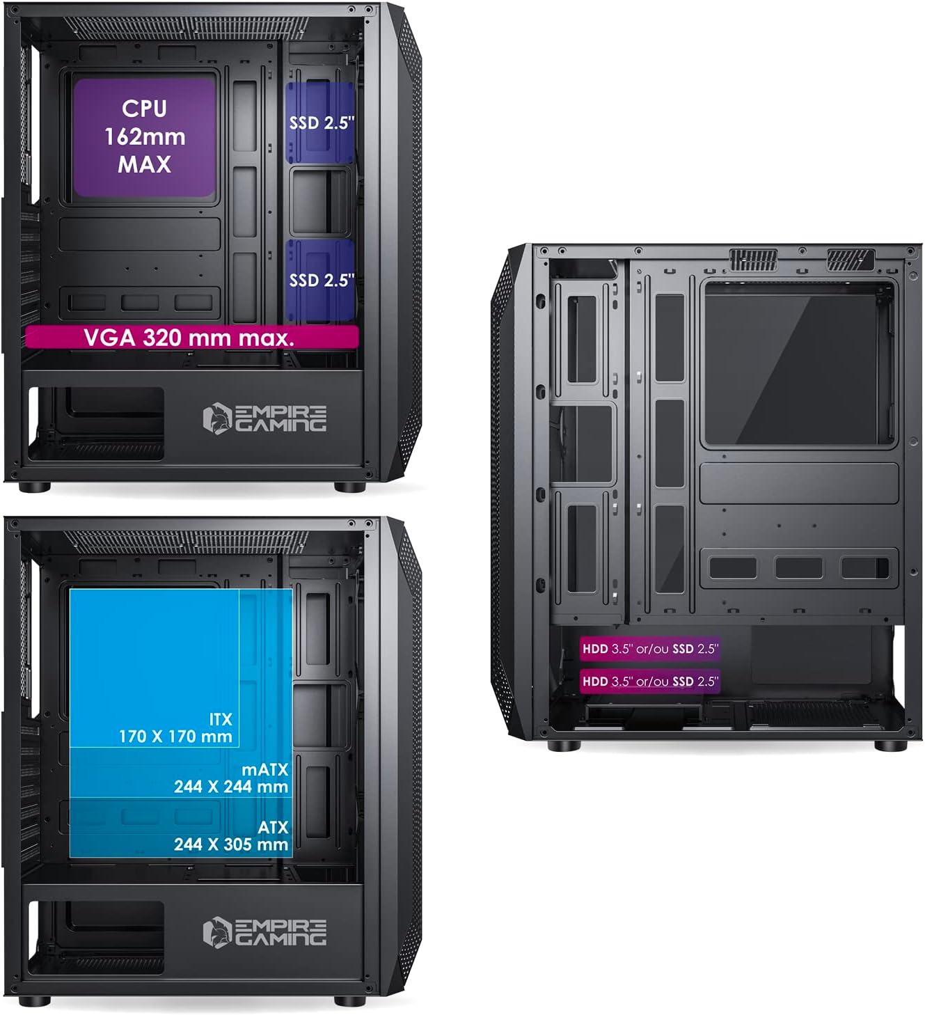 Thumbnail 2 de EMPIRE GAMING Ruby PC-Gehäuse: ARGB-Mittel-Tower für ATX, mATX & ITX mit 4×120-mm 5V-Lüftern