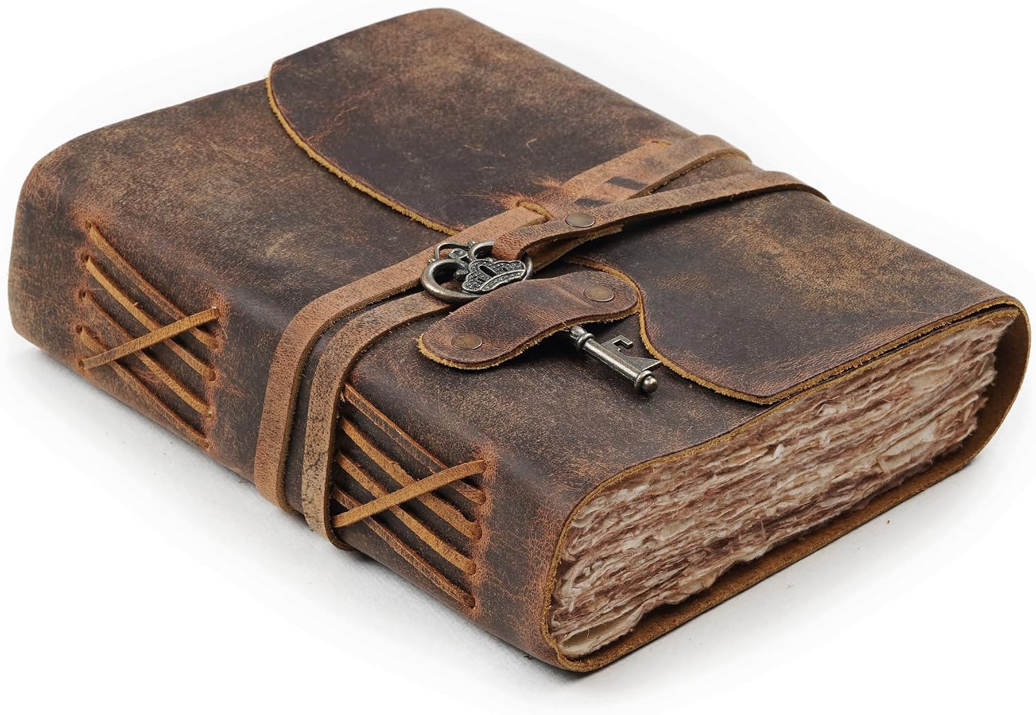 Detalle de LEATHER VILLAGE Leather Journal, 6 x 4 Inches, Distressed Brown, Key Lock